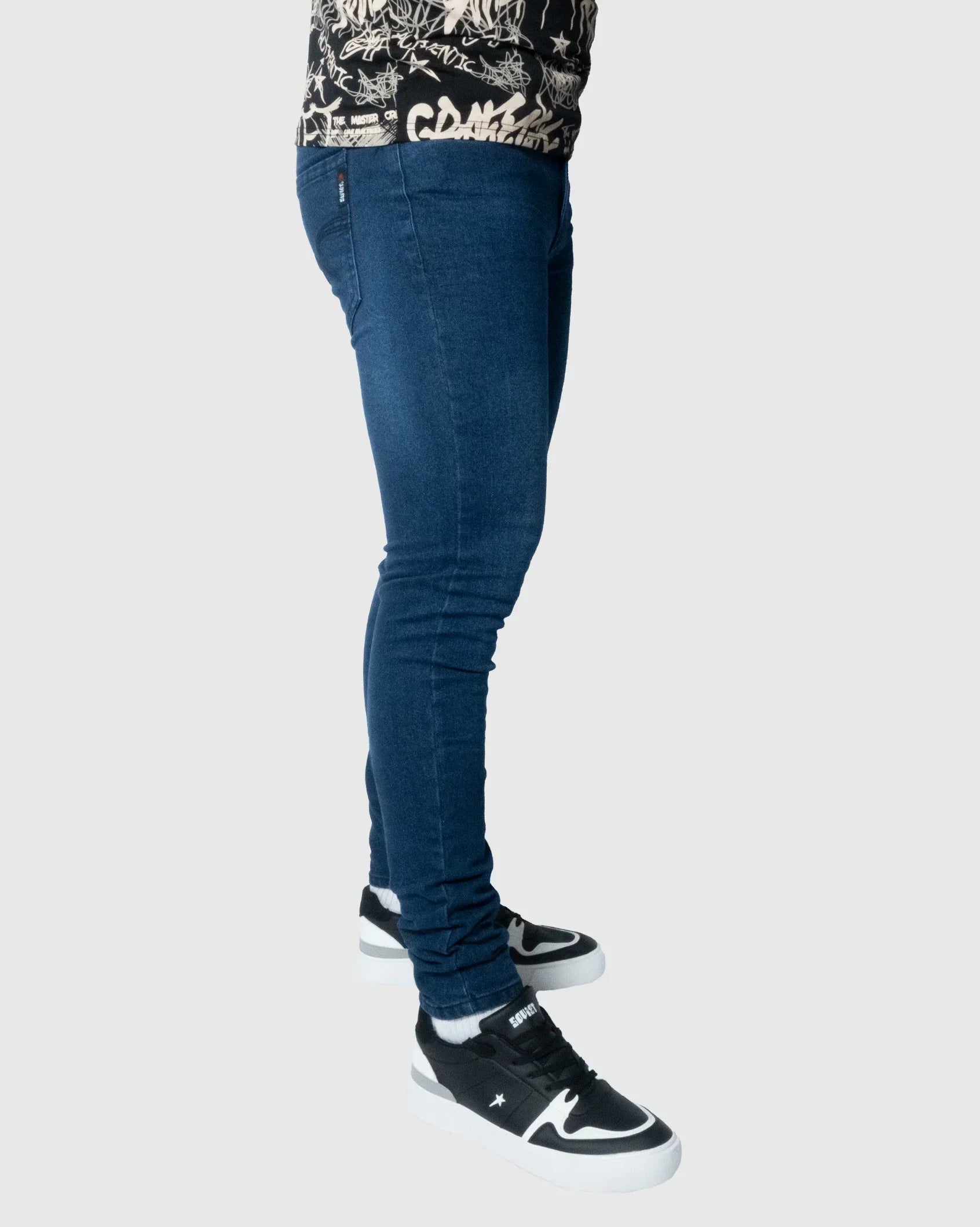 Men's Soviet Callahan #4 skinny jeans, slim fit denim in classic blue, shown on a model with front and back views.