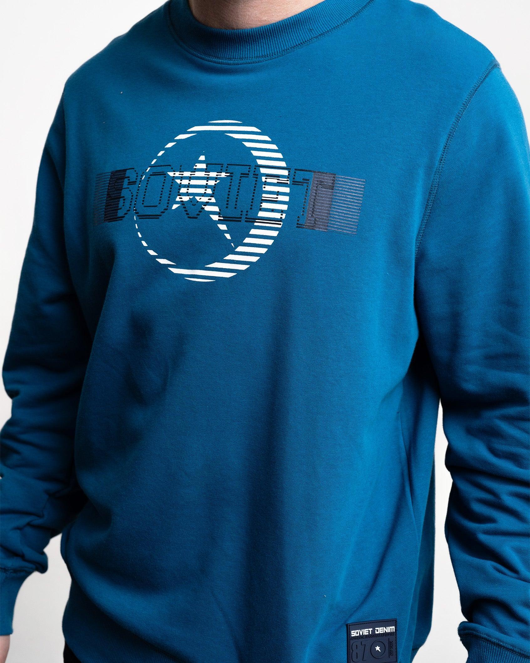 Men's sea blue sweatshirt with large circular graphic print on chest