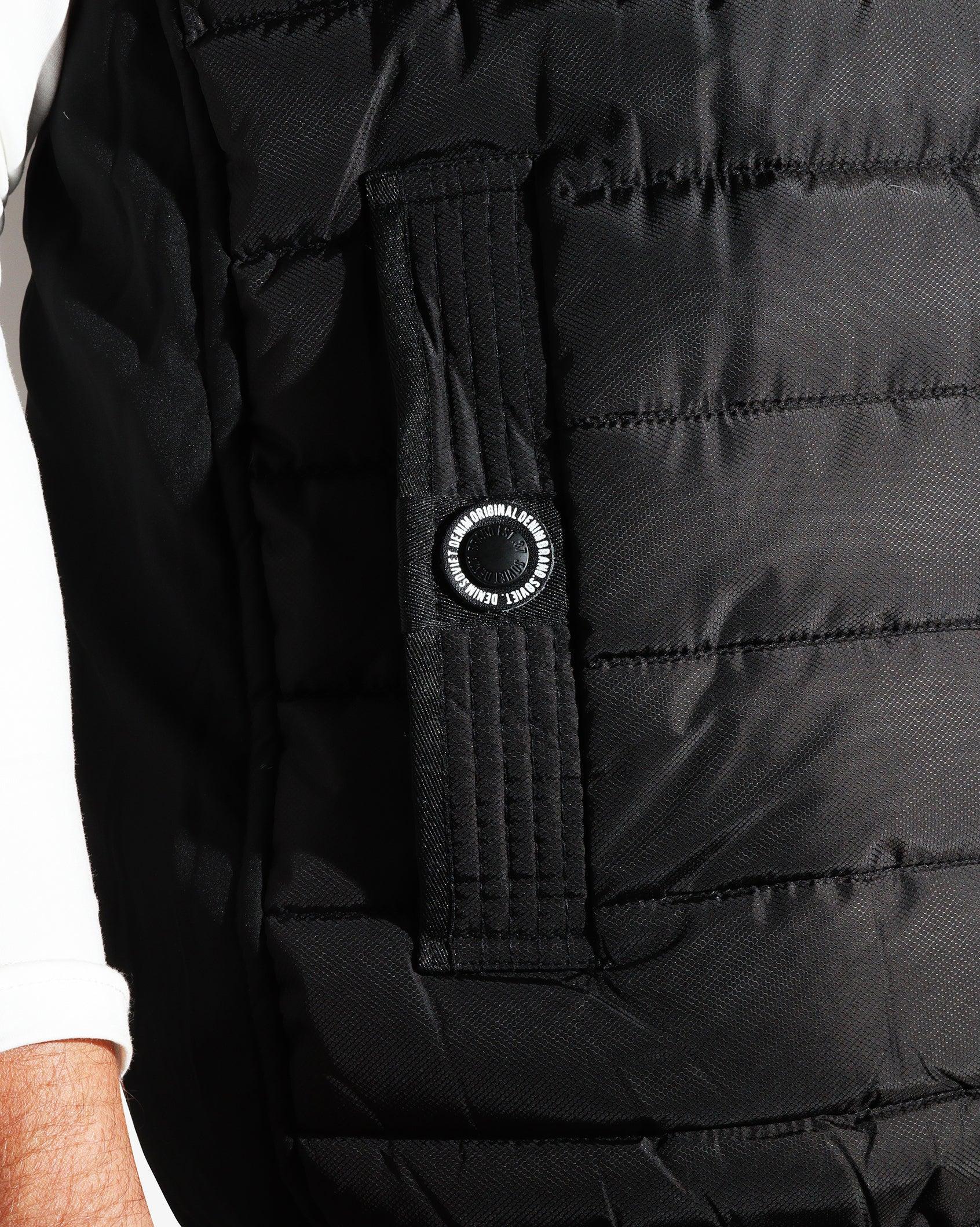 Men's Soviet Bello quilted print gilet, stylish men's apparel with a quilted design and multiple print patterns.