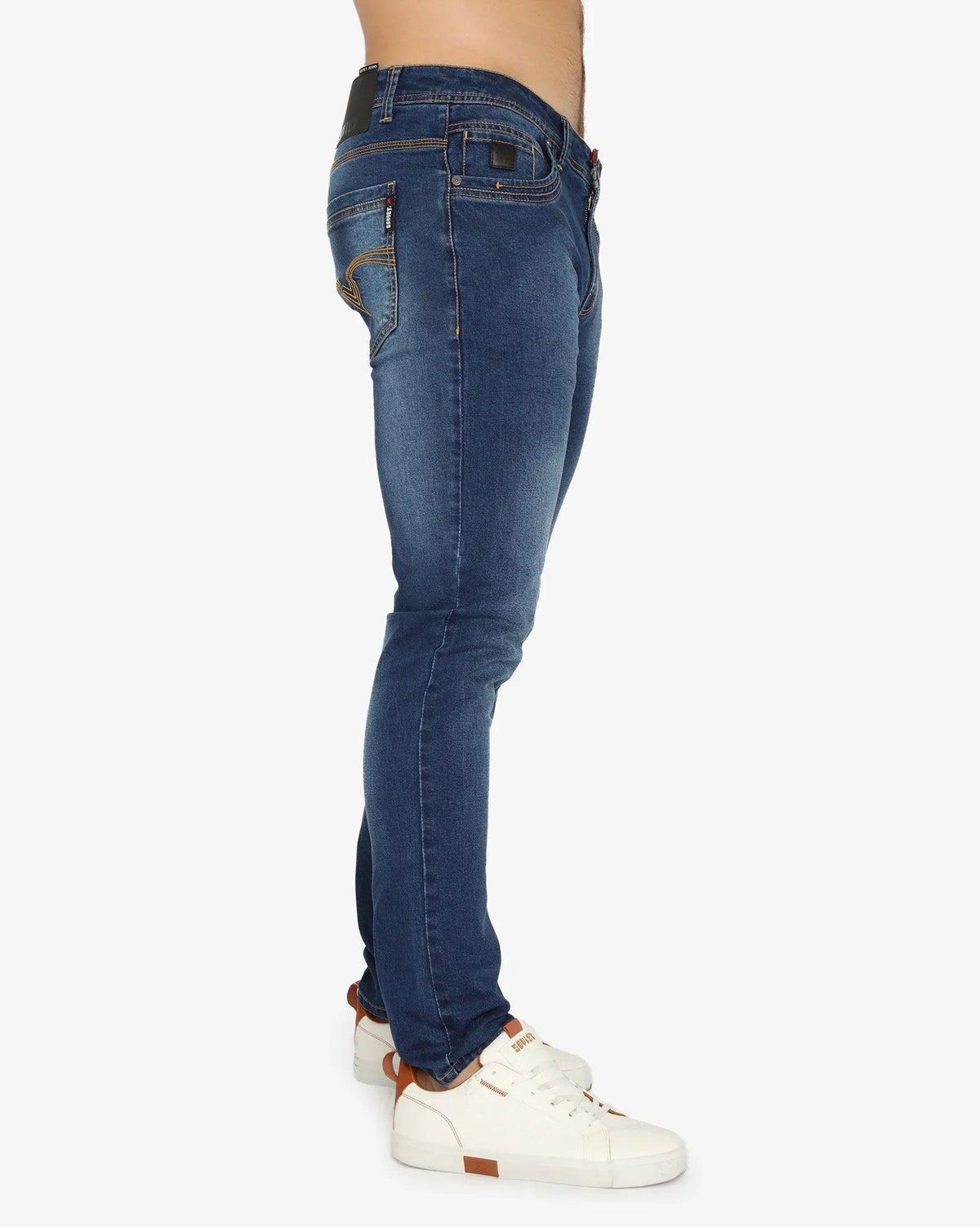 Soviet Woodford #9 men's slim leg jeans in denim, showing the front view with pockets and fitted silhouette.