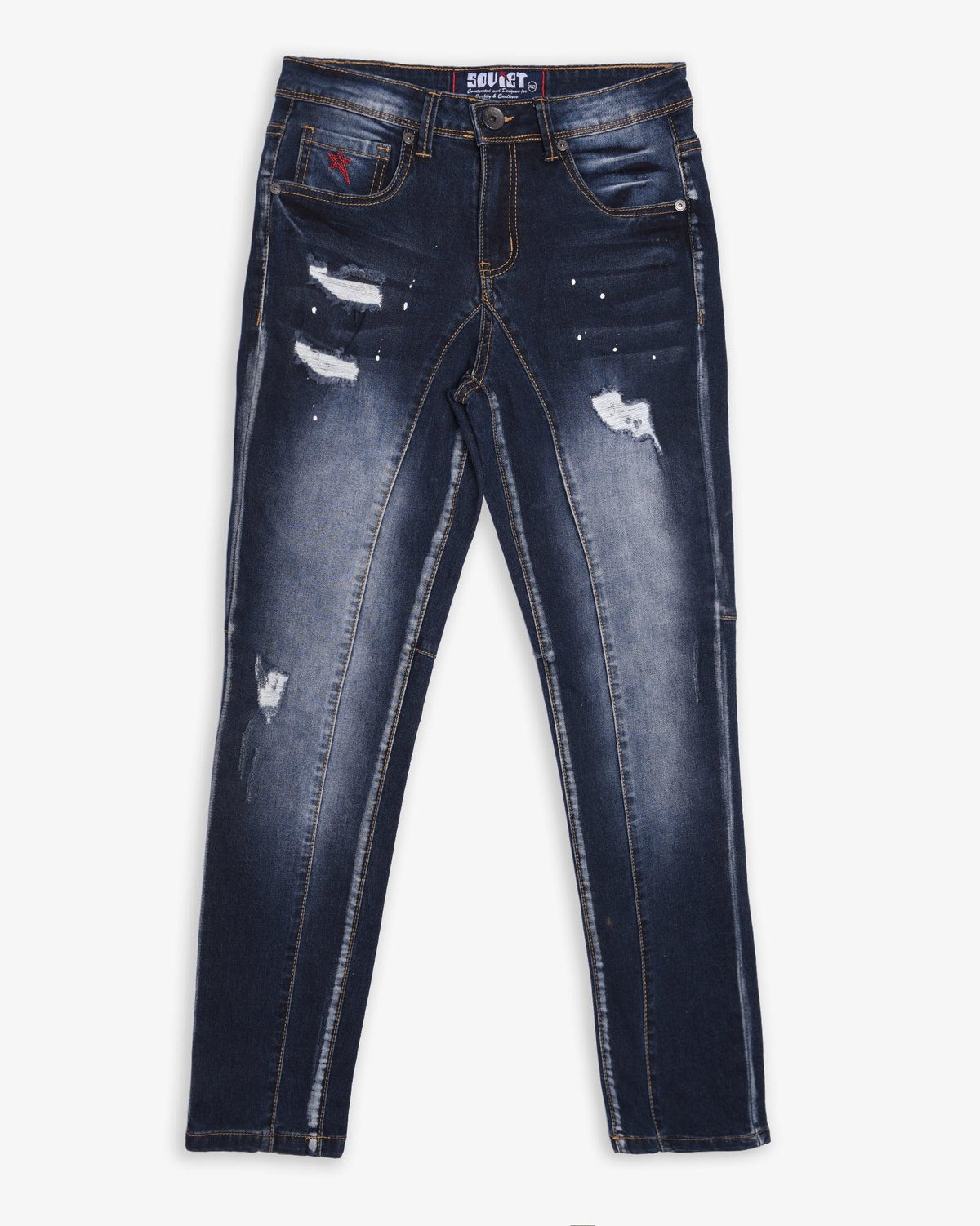 Dark indigo boys' skinny jeans by Soviet, featuring a trendy fit and classic denim look, perfect for boys' casual wear.