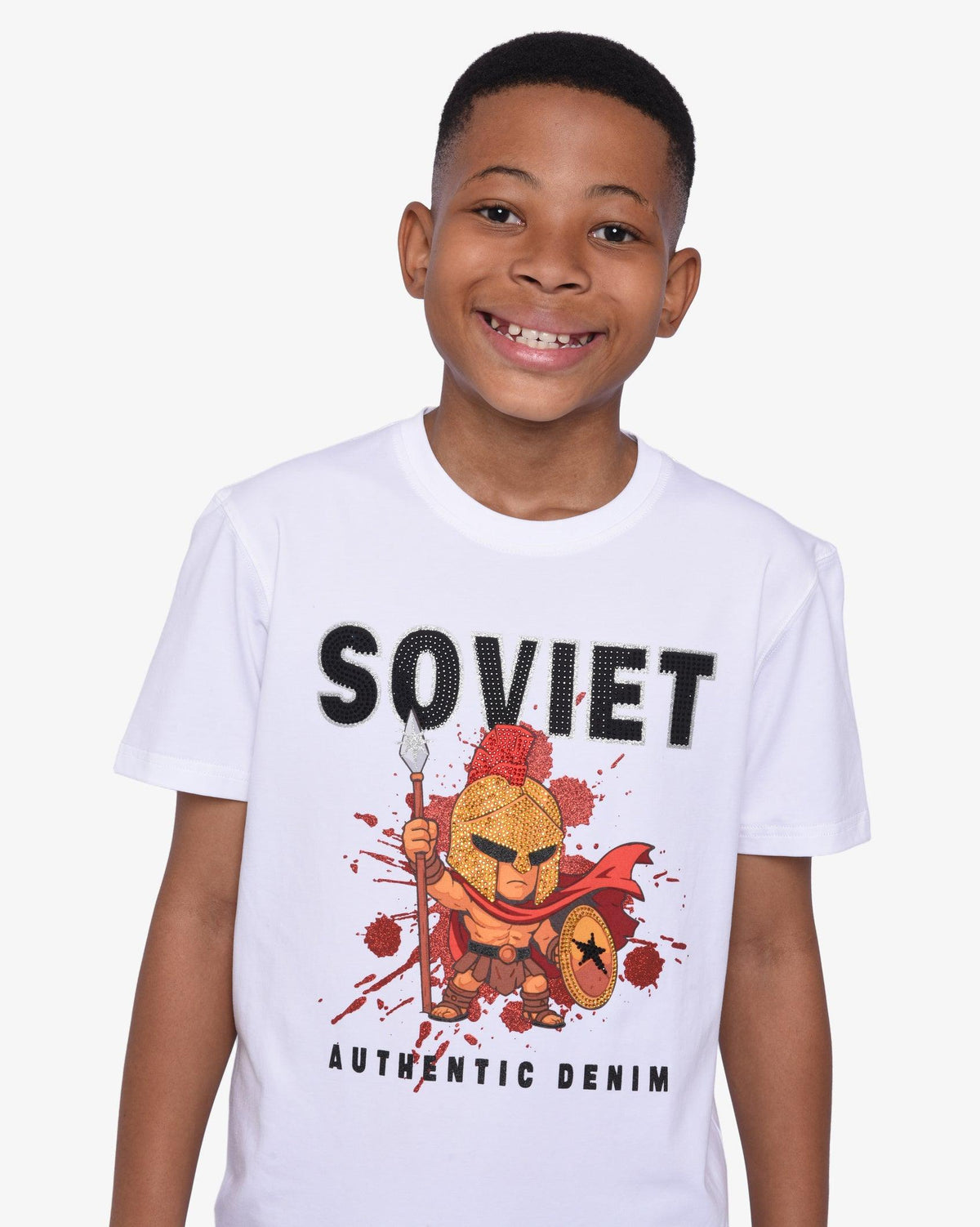 White boys' short sleeve fashion T-shirt by Soviet, featuring a casual fit and stylish design, perfect for everyday wear.
