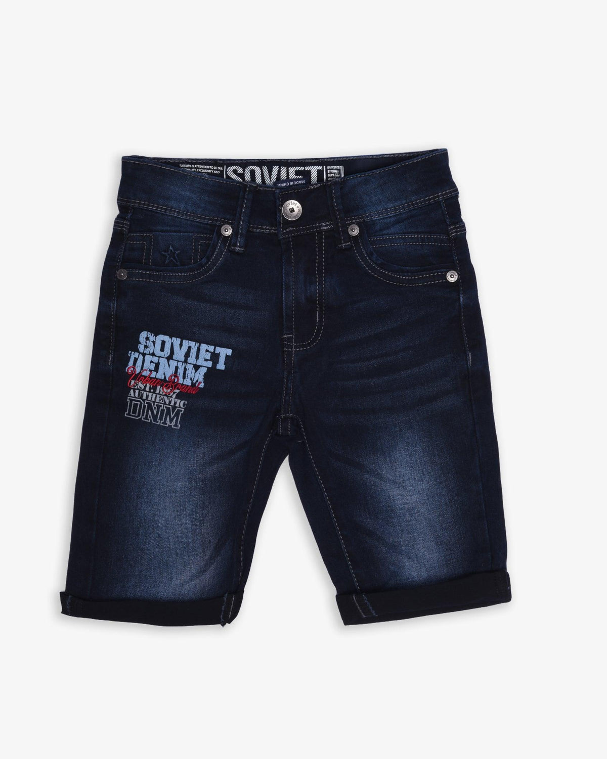 Soviet Boys Bronson fashion denim shorts in blue and black, casual boys' denim apparel with stylish design and comfortable fit.