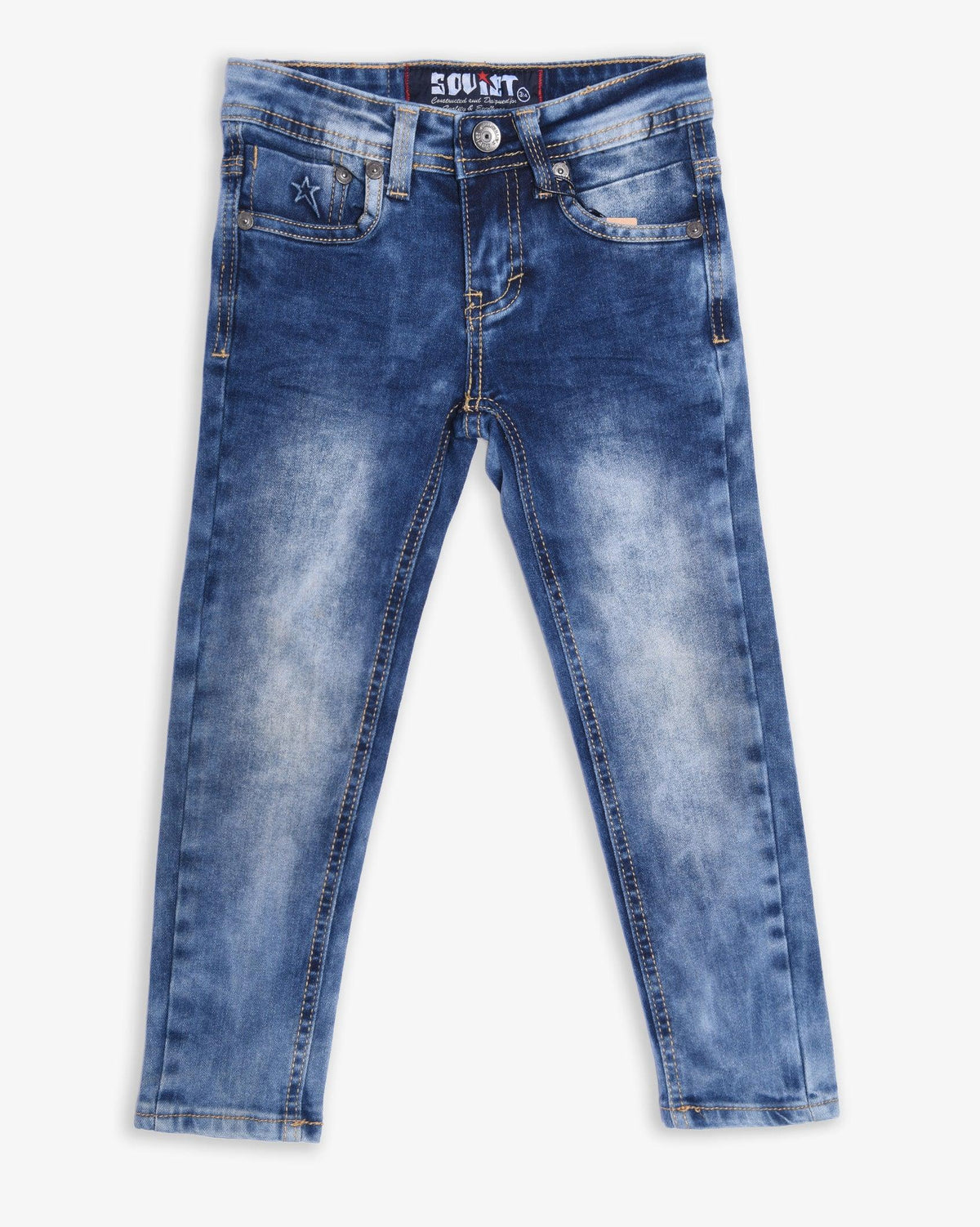 Boys Soviet Terminator fashion skinny jeans in indigo denim with a slim fit and stylish design.