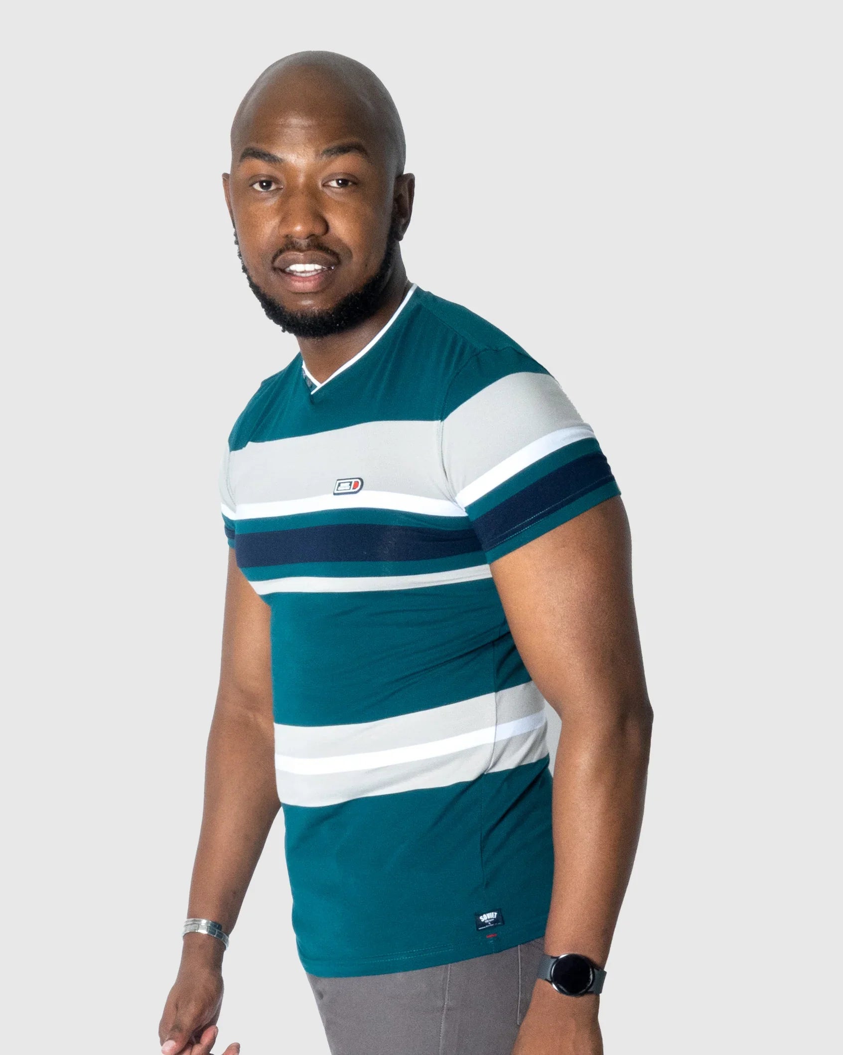 Mens Crater - Striped Cotton V-Neck T-Shirt