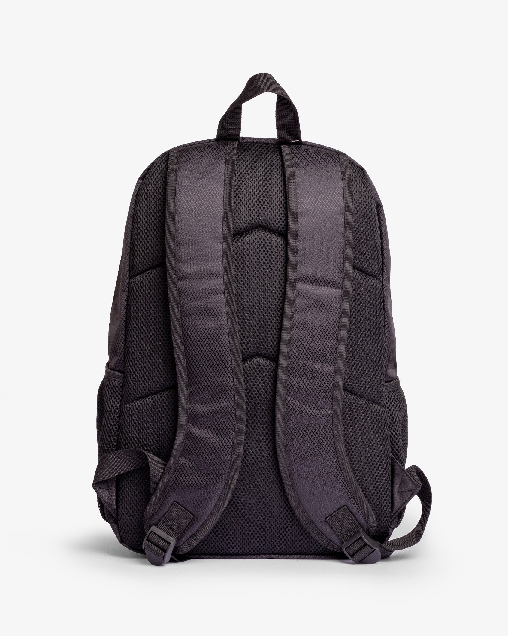 Black Ezra print backpack by Soviet with adjustable straps and multiple compartments, designed for stylish accessories.