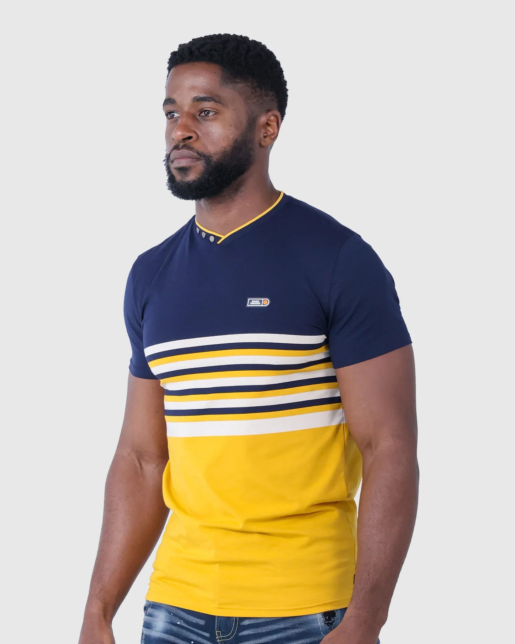 Mens Fix - Striped Cotton V-Neck T-Shirt