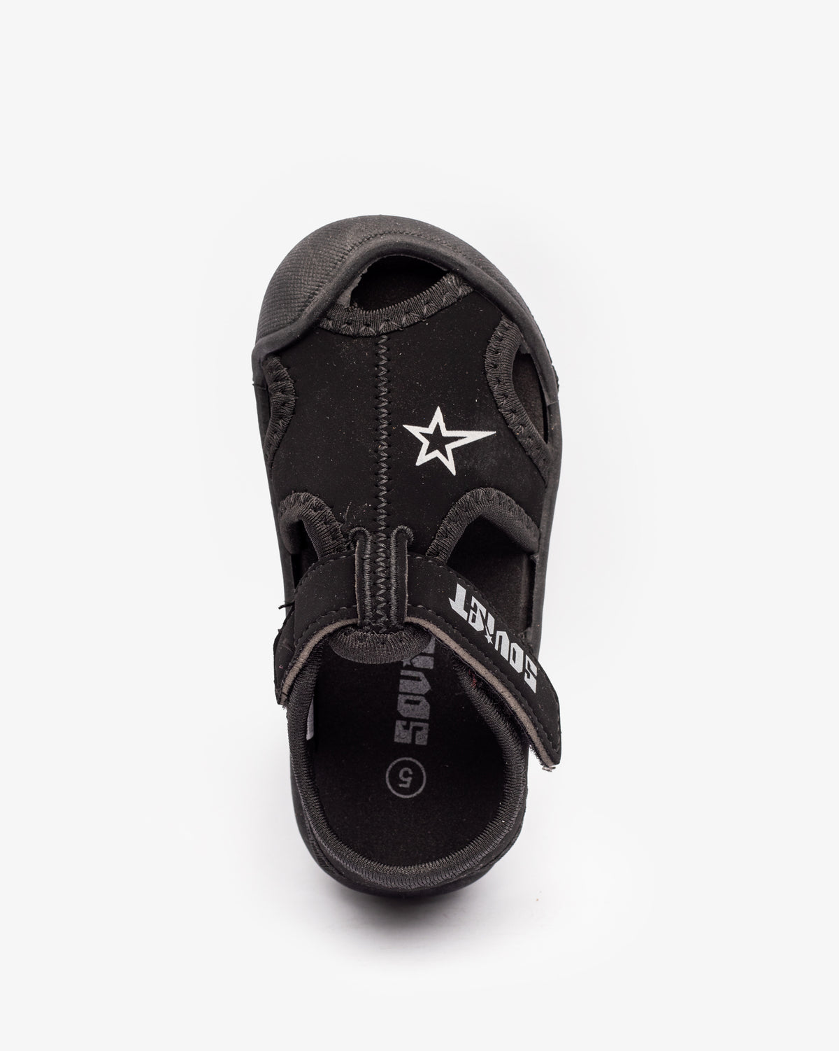 Black neoprene Velcro infant sandals by Soviet with comfortable straps and durable sole, designed for young children's footwear.