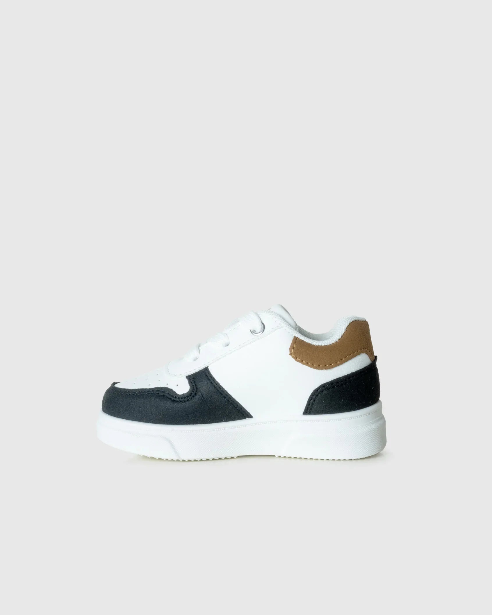Infants Society Sneaker in white black and nude, left view