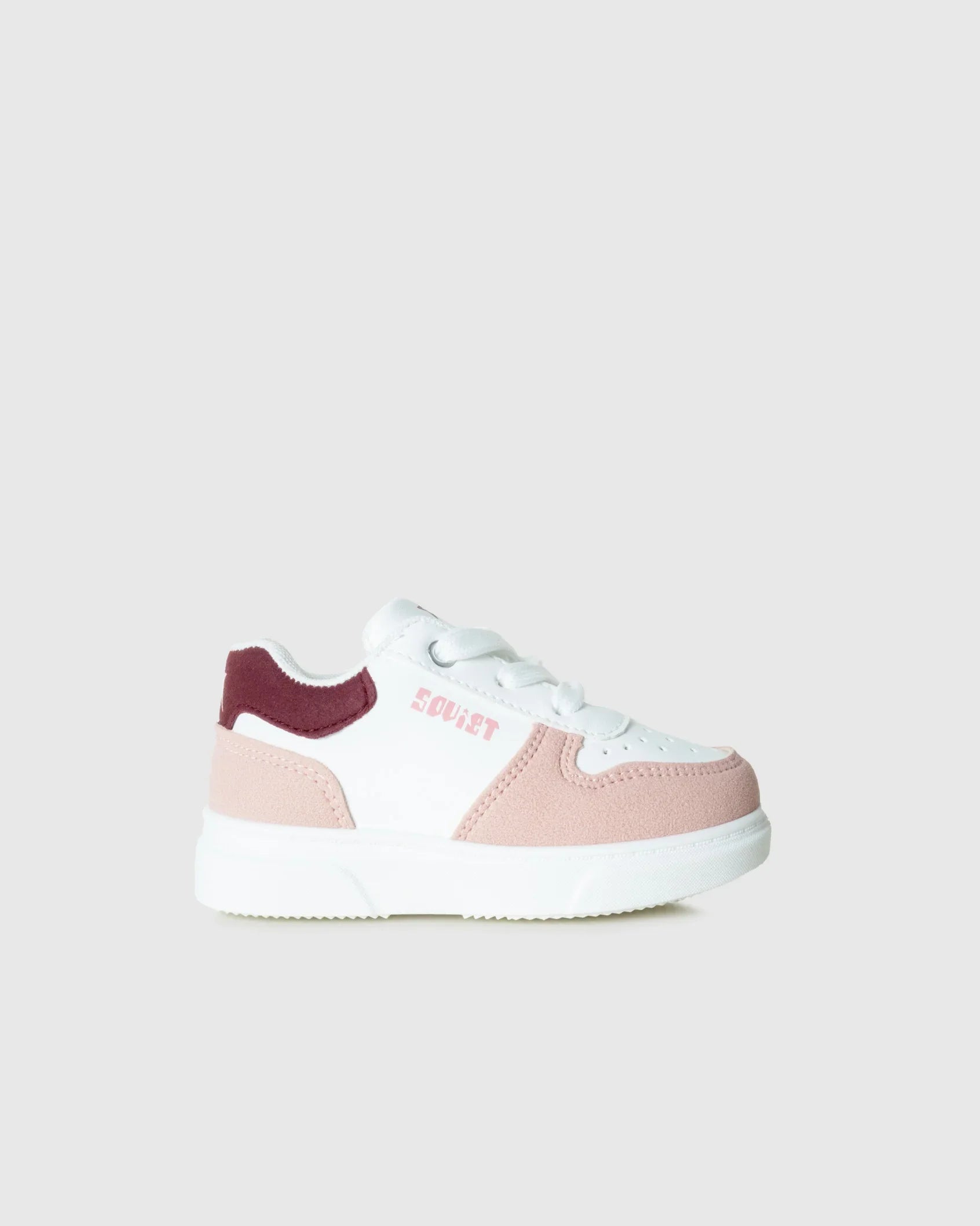 Infants Society in white, pink and burgundy, right view