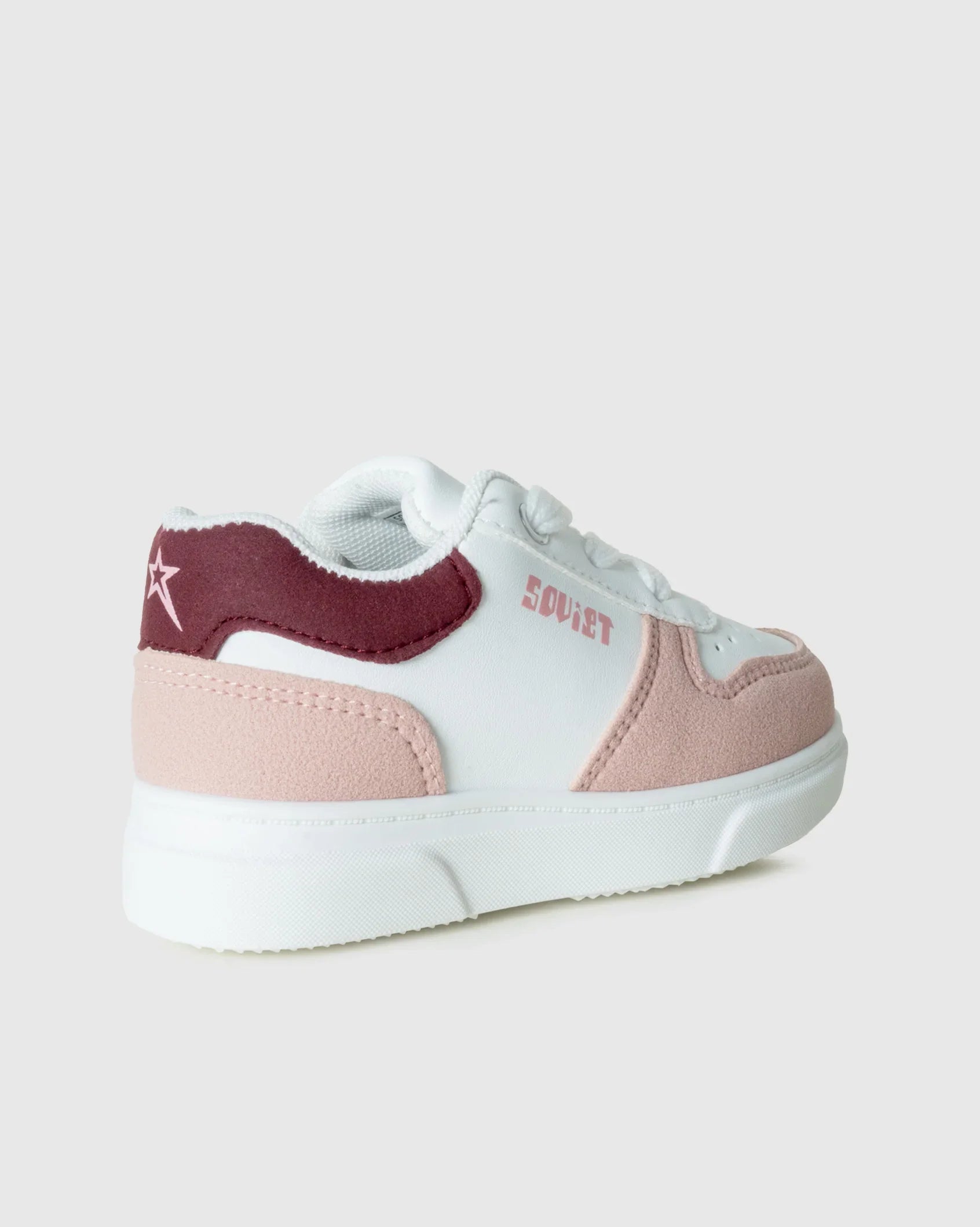 Infants Society in white, pink and burgundy, back view