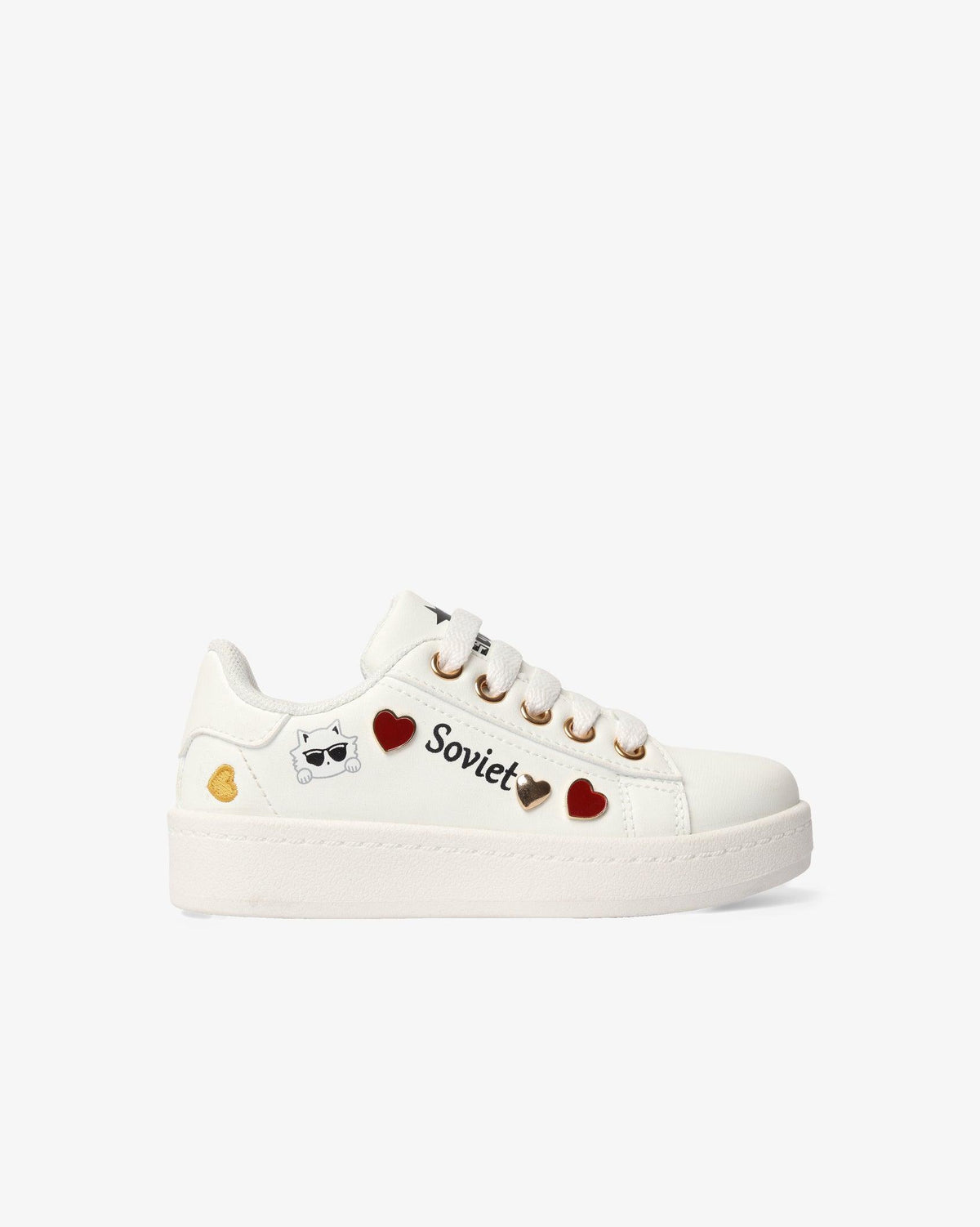 Kids Aria low cut casual lace-up sneaker by Soviet, featuring white canvas and rubber sole, perfect for everyday wear.