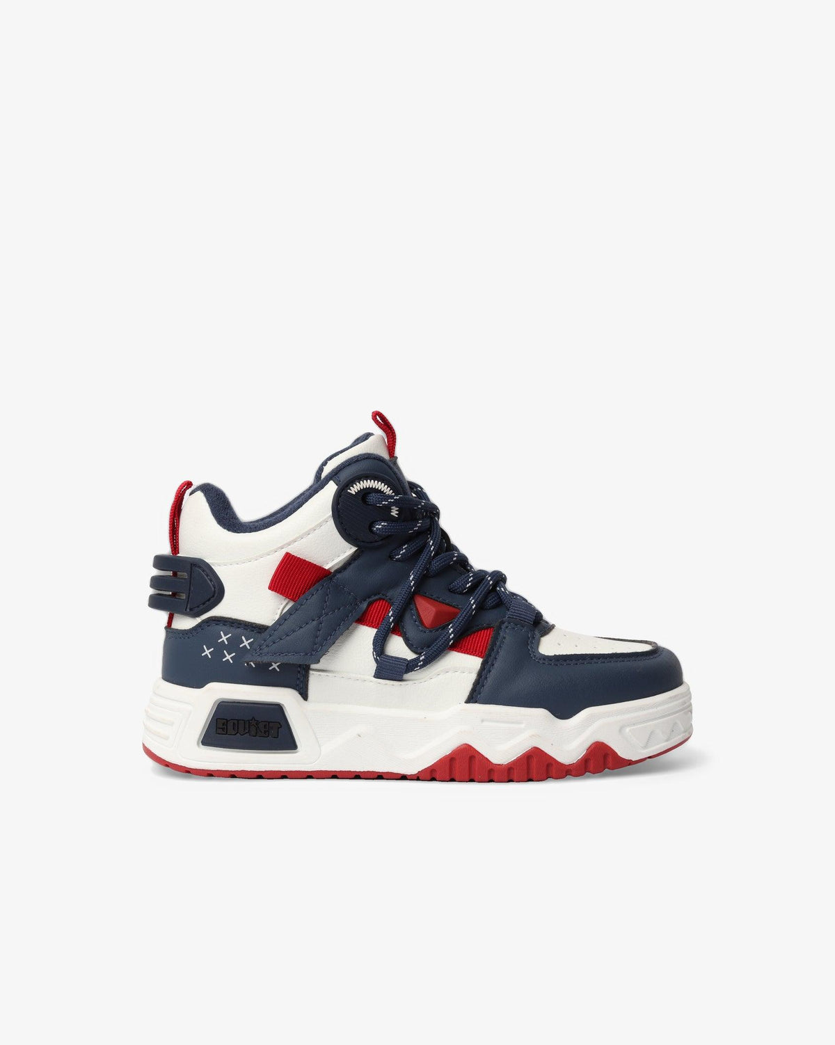 Kids Soviet Cooper hi-cut casual PU sneaker in navy and red, showcasing sporty footwear designed for children.