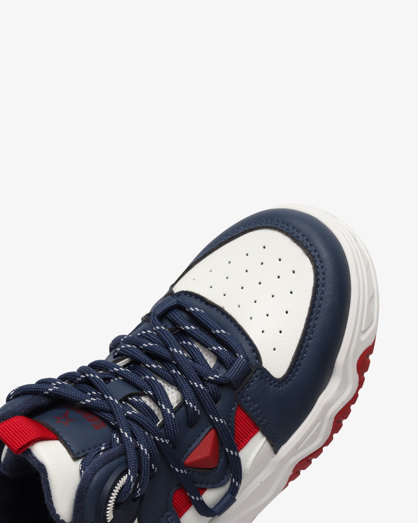 Youth Soviet Cooper hi-cut casual PU sneaker in navy and red, featuring a sporty design and white sole for comfortable footwear.