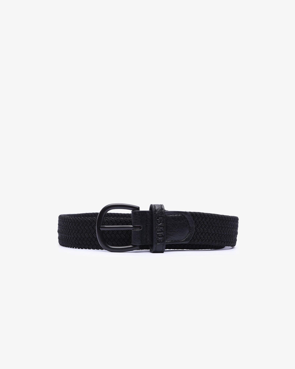 Black kids' stretch woven belt by Soviet, featuring adjustable woven fabric and a simple buckle, suitable for casual wear.