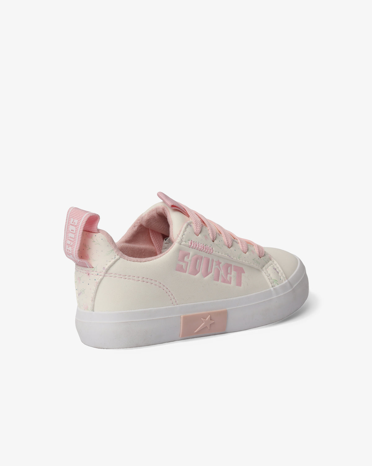 Kids Hollywood low cut PU sneakers by Soviet with white floral design, lightweight footwear for children.