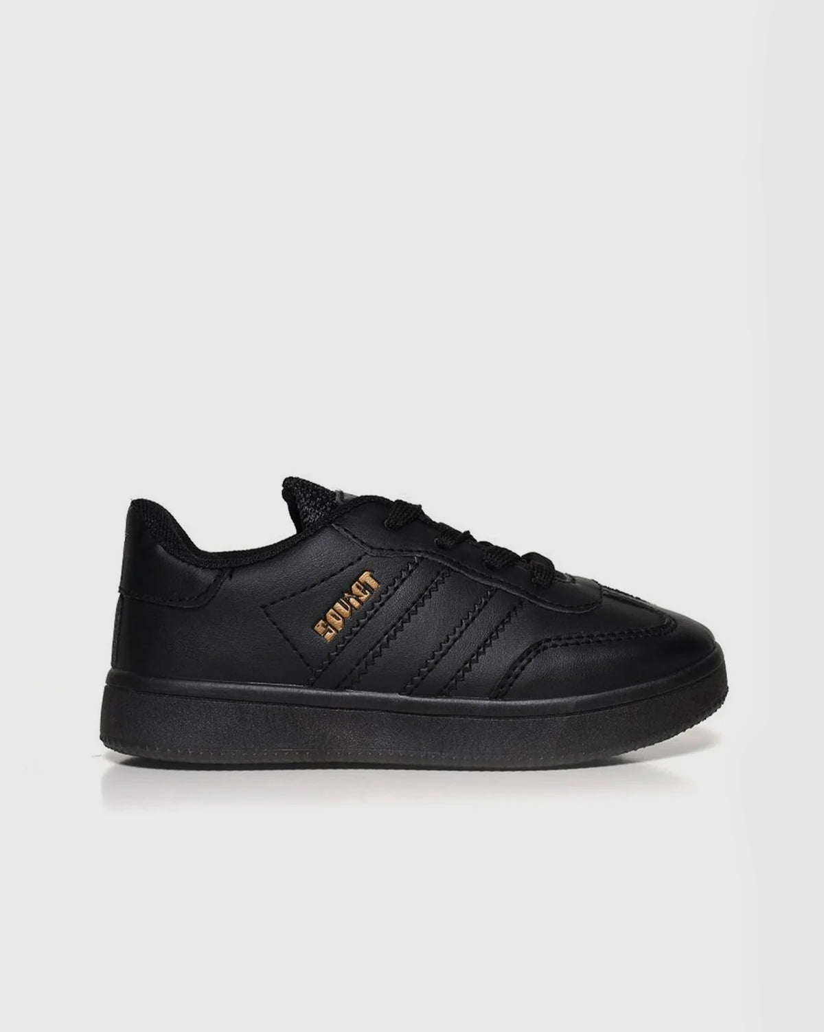 Kids Isla low cut PU sneaker in black, stylish footwear for children by Soviet, featuring a sleek design and comfortable fit.