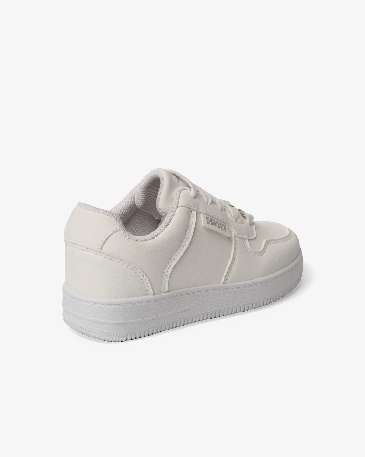 Youth Leandro low cut casual lace-up sneaker by Soviet, featuring white monochrome design and comfortable footwear style.