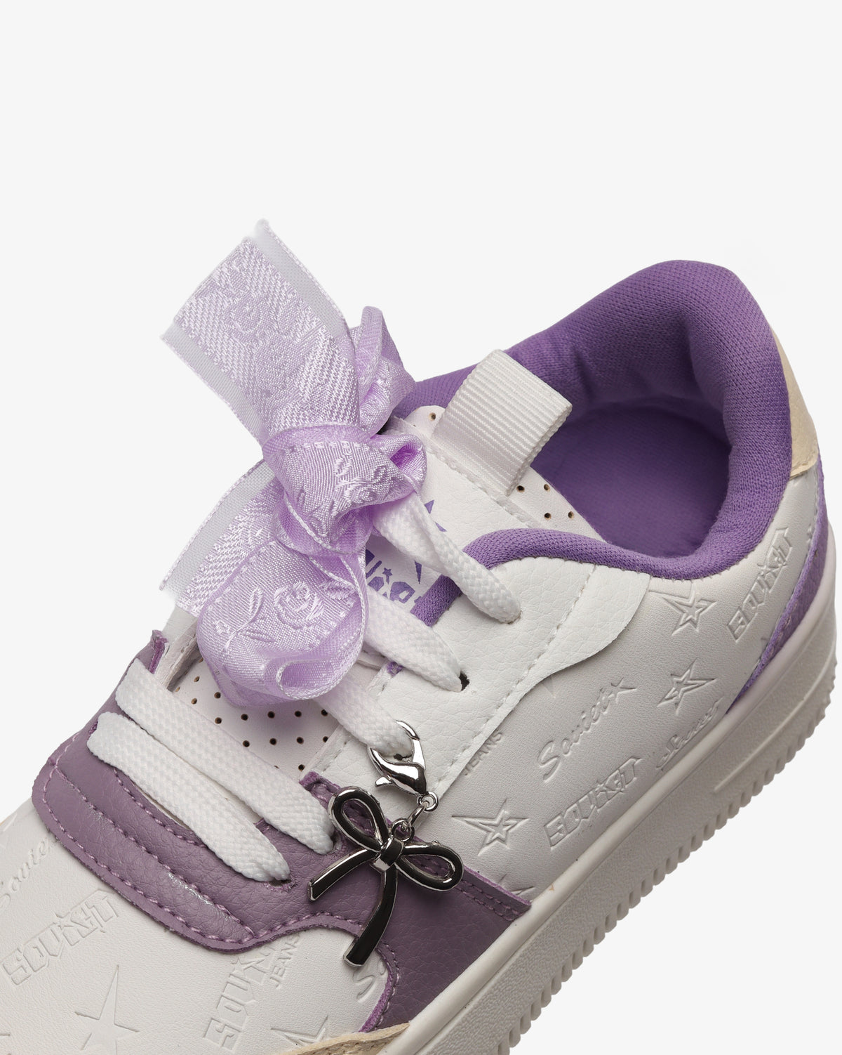 Kids Scarlett low cut casual platform sneaker by Soviet in white, beige, and lilac, featuring a comfortable footwear design.