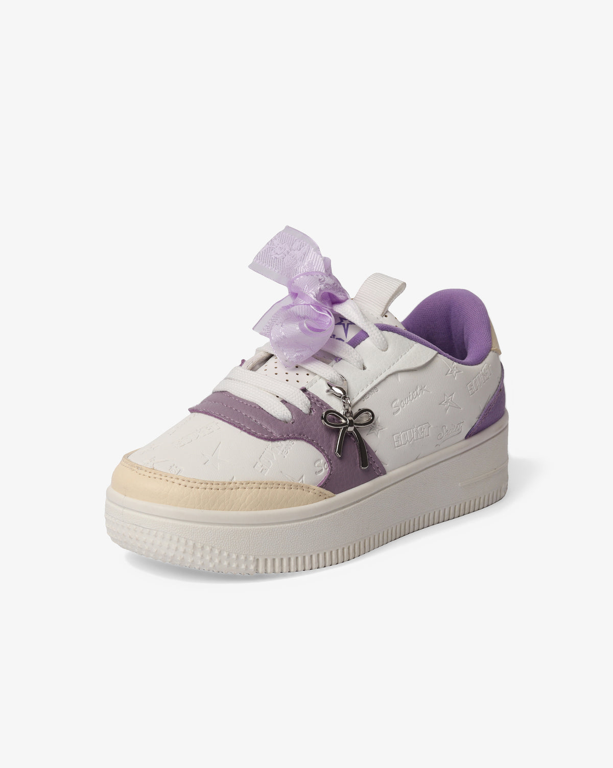 Kids Soviet Scarlett low-cut casual platform sneakers in white beige and lilac, featuring a comfortable footwear design.