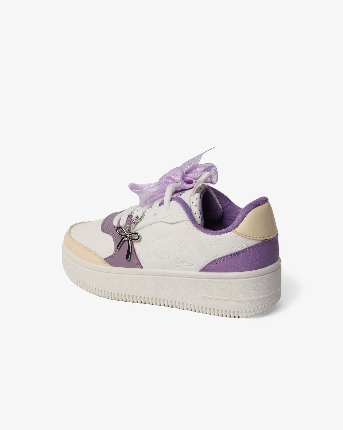 Kids Soviet Scarlett low cut casual platform sneaker in white beige and lilac, showcasing lightweight footwear for children.