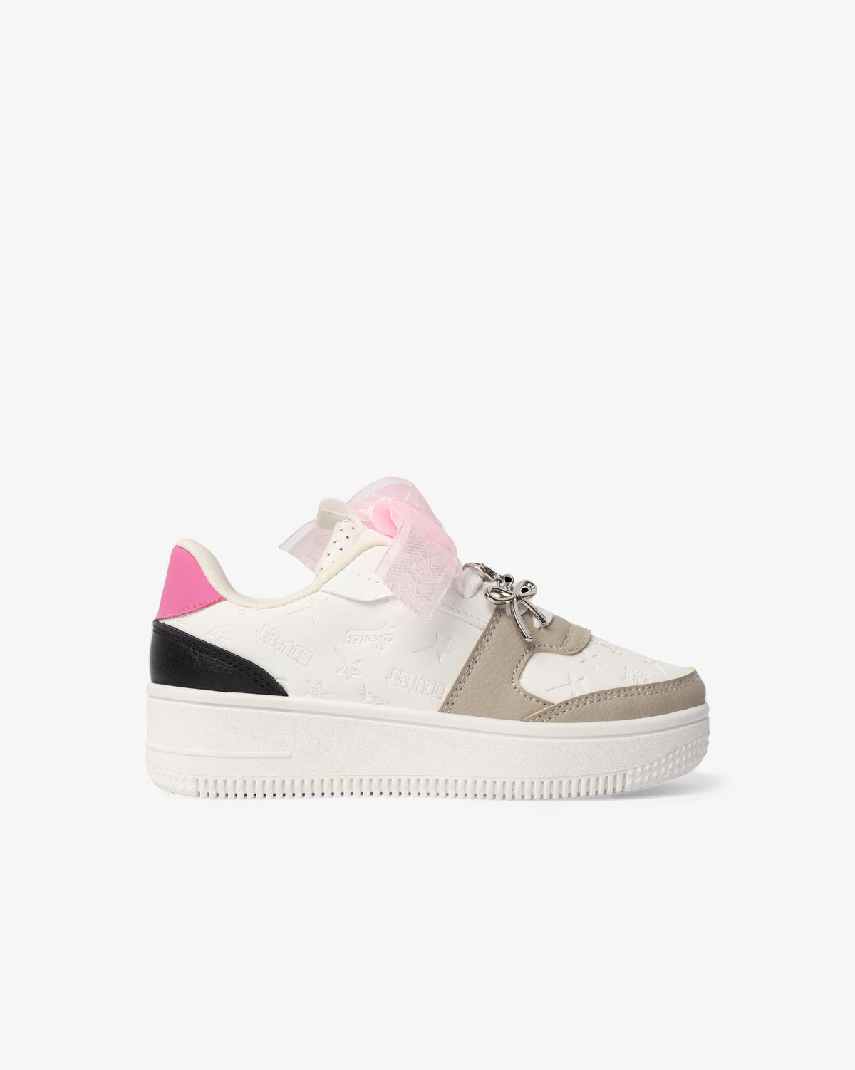 Kids Scarlett low cut casual platform sneaker by Soviet in white, pink, and black with a comfortable footwear design.