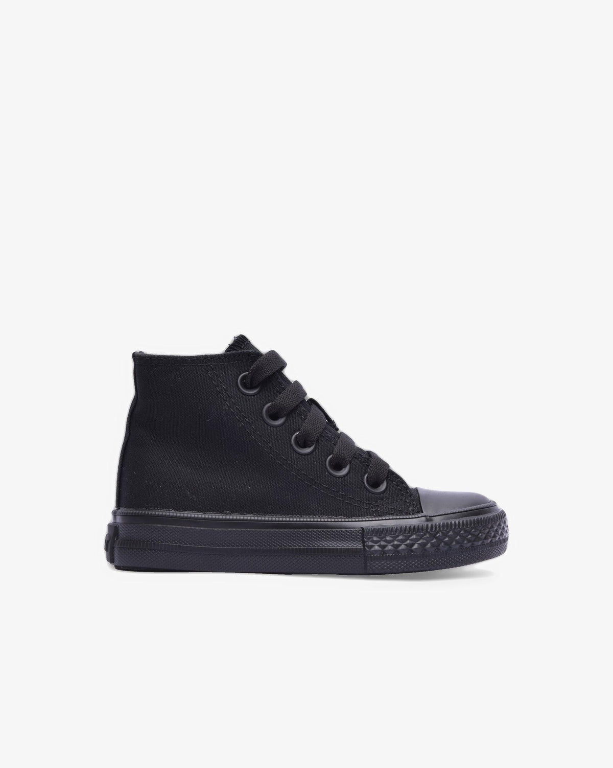 Kids Viper Hi Cut Canvas Sneaker by Soviet, black monochrome footwear with a sporty design for children.