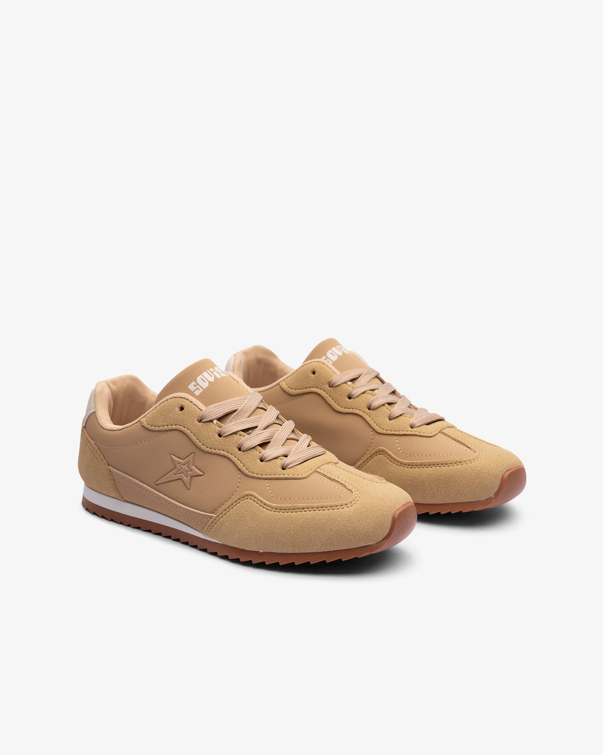 Beige cream ladies cashmere low cut faux suede sneaker by Soviet, showcasing stylish casual footwear with soft material and sleek design.