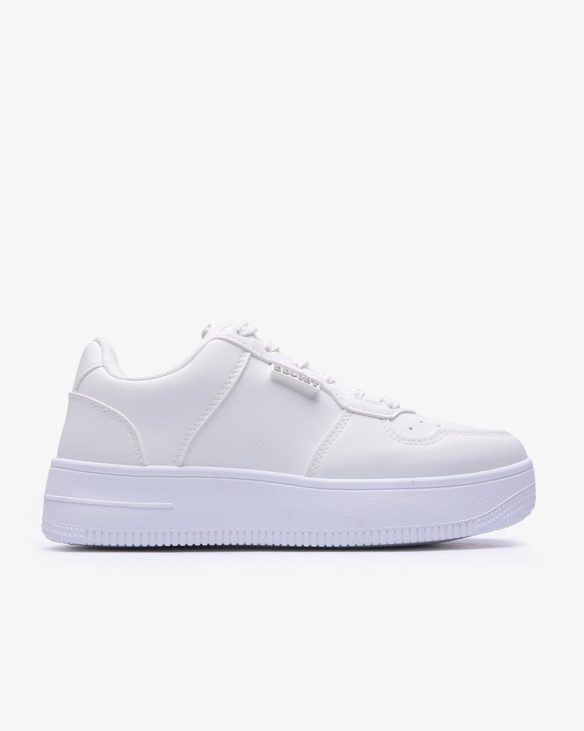White Soviet Ladies Leandro PU sneaker with sleek design, laces, and sporty sole, perfect for casual footwear.