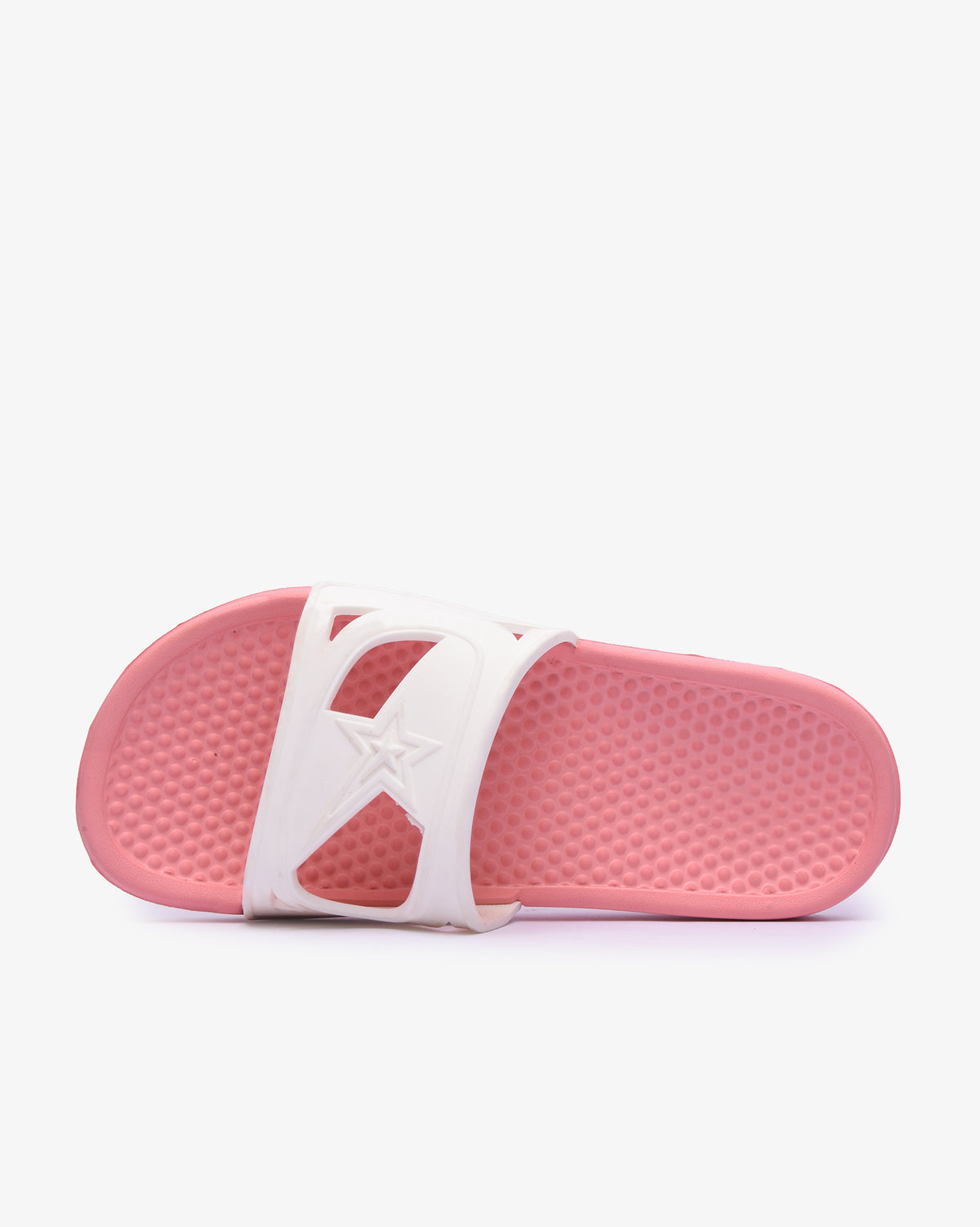 Ladies Soviet Rachelle Eva padded slider footwear in pink and white with cushioned straps and a comfortable slip-on design.