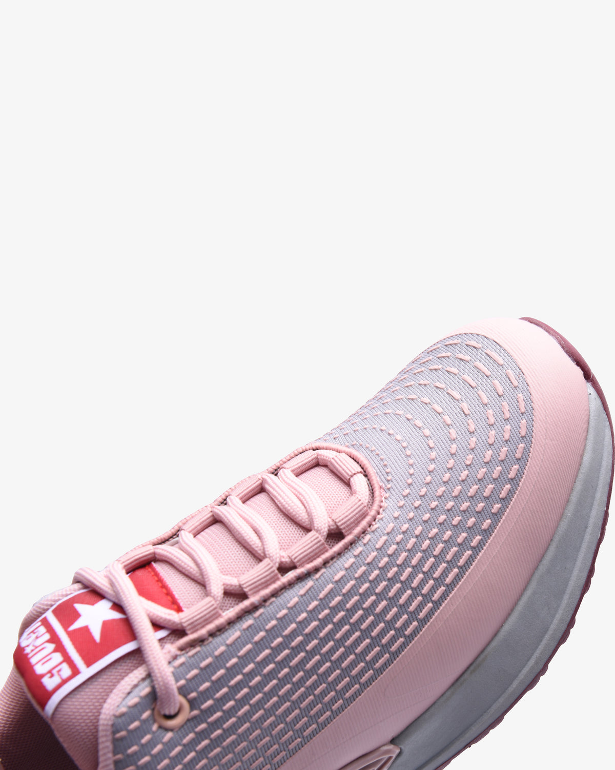 Ladies Soviet Rhapsody minimalist athleisure trainers in grey with pink accents, showcasing sleek, modern footwear design.