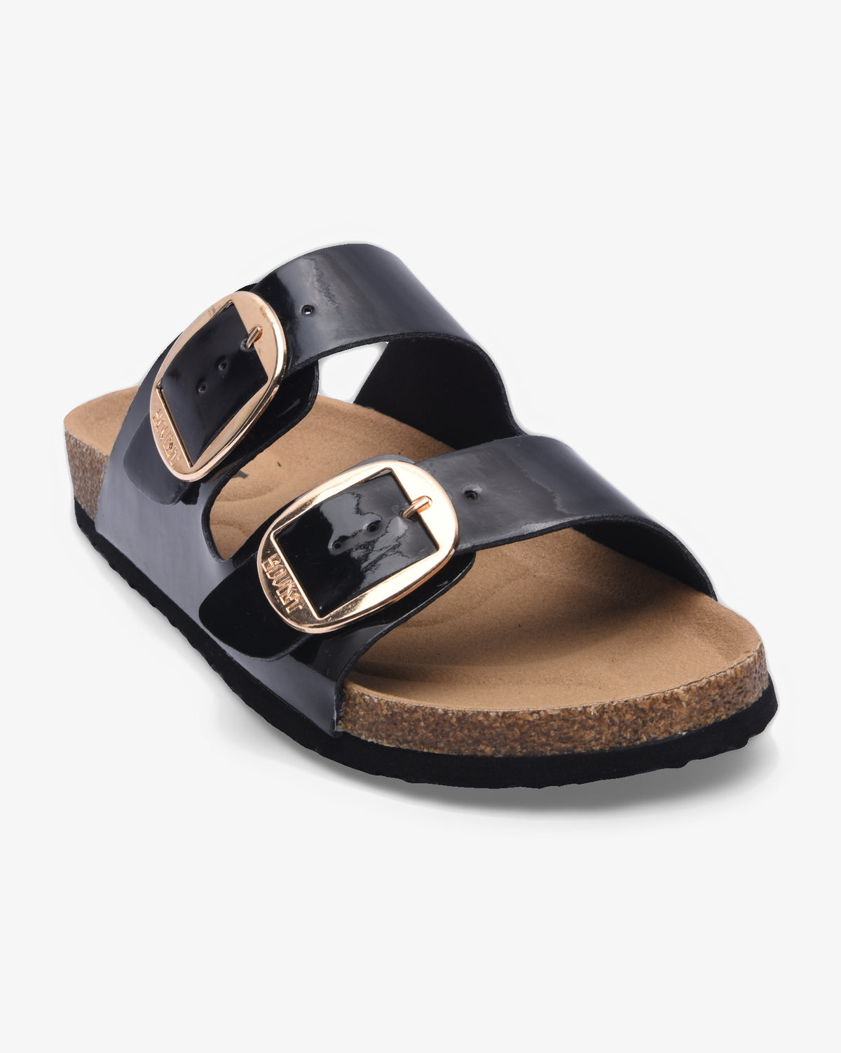Ladies Stella 26 - Patent Cork Slide Sandal With Buckles