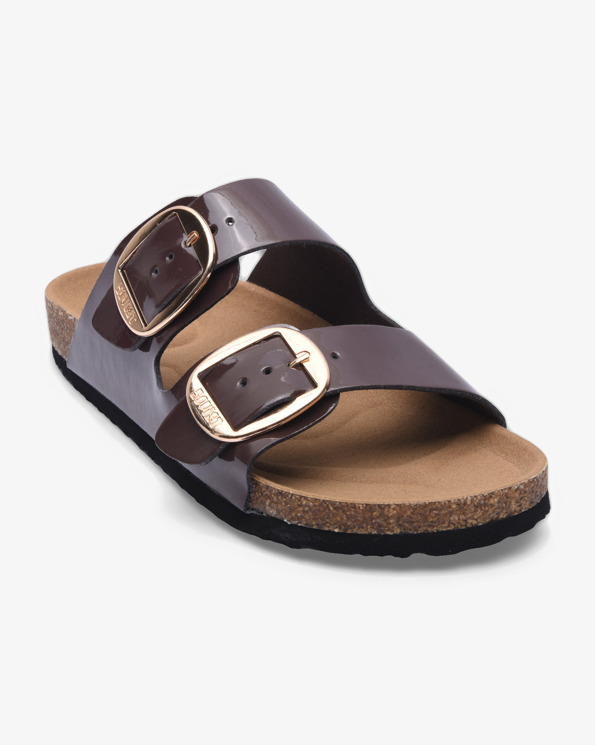 Ladies Stella 26 - Patent Cork Slide Sandal With Buckles