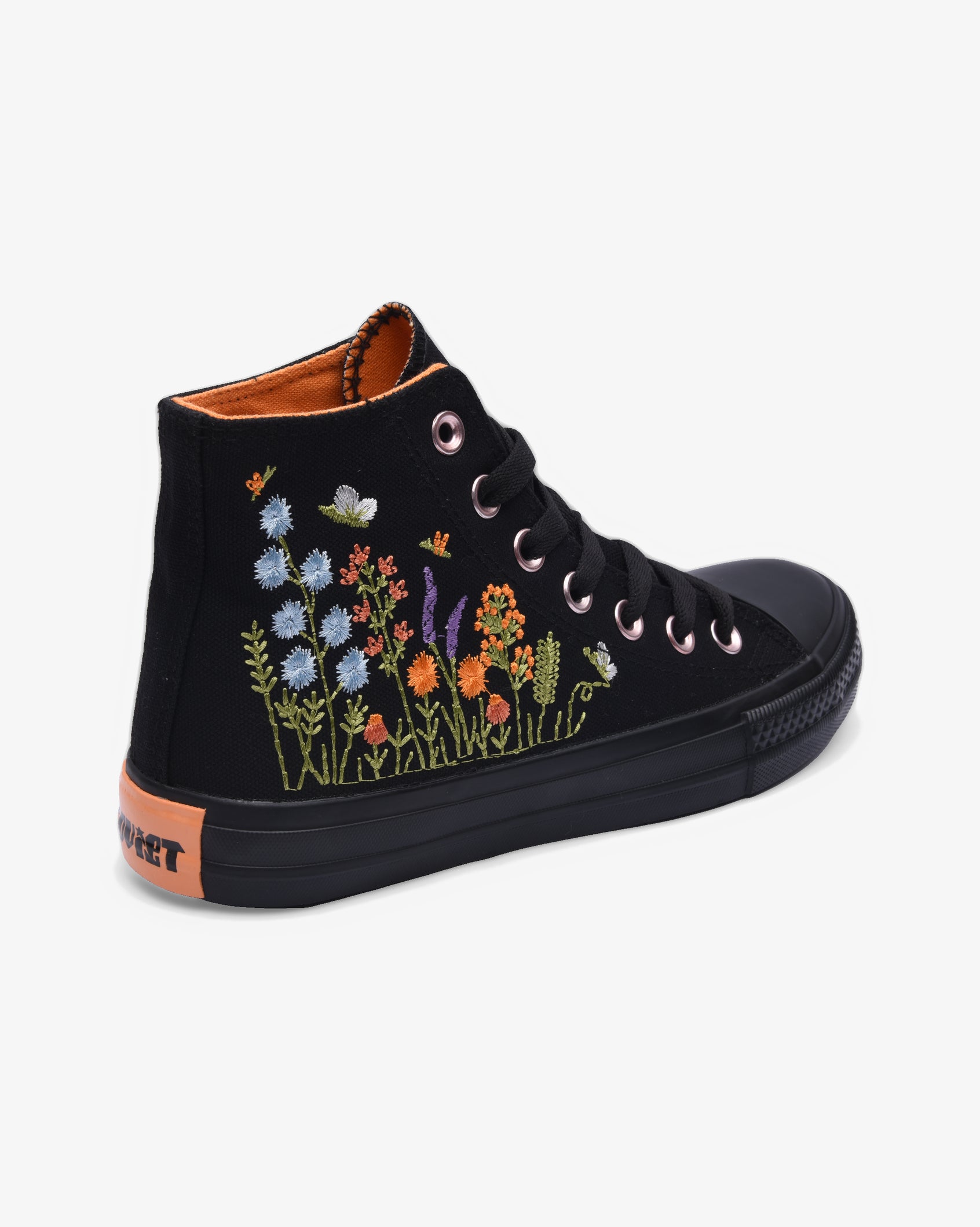 Ladies Viper Floral Hi Cut Canvas footwear by Soviet, featuring black floral design and high-cut style, shown in the image.