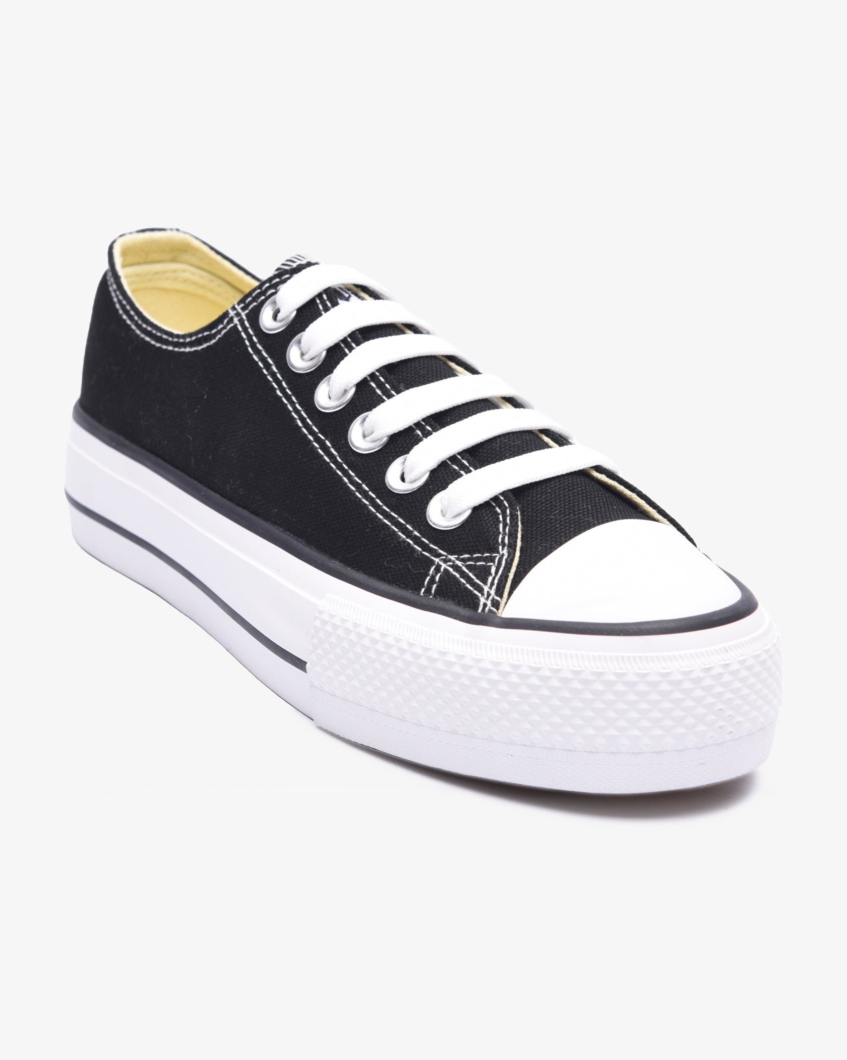 Black Soviet Ladies Viper Platform S26 low cut canvas footwear with 4cm vulcanized platform soles.