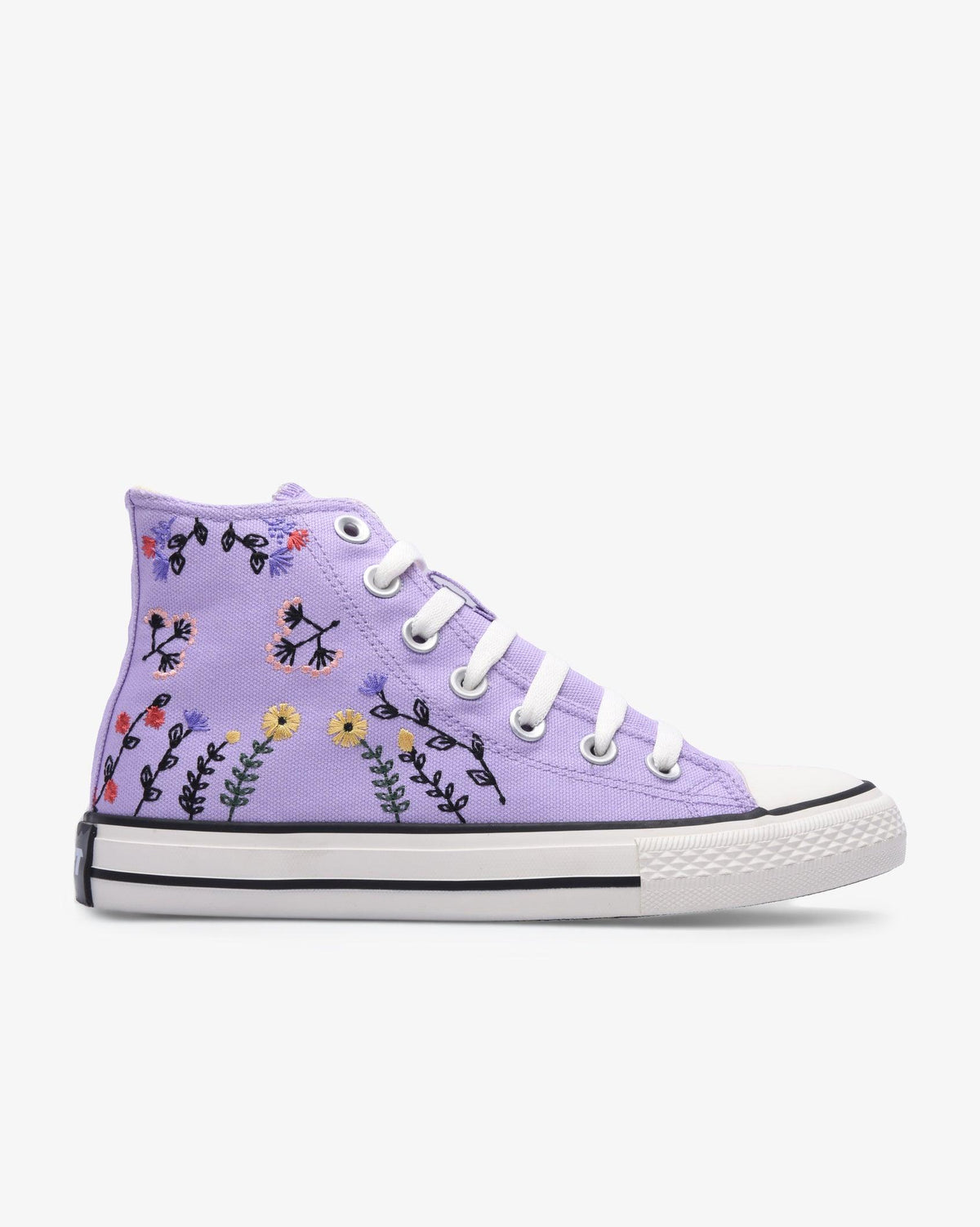 Ladies Viper Floral high-cut canvas footwear by Soviet featuring lilac and cream floral design with a stylish hi cut silhouette.