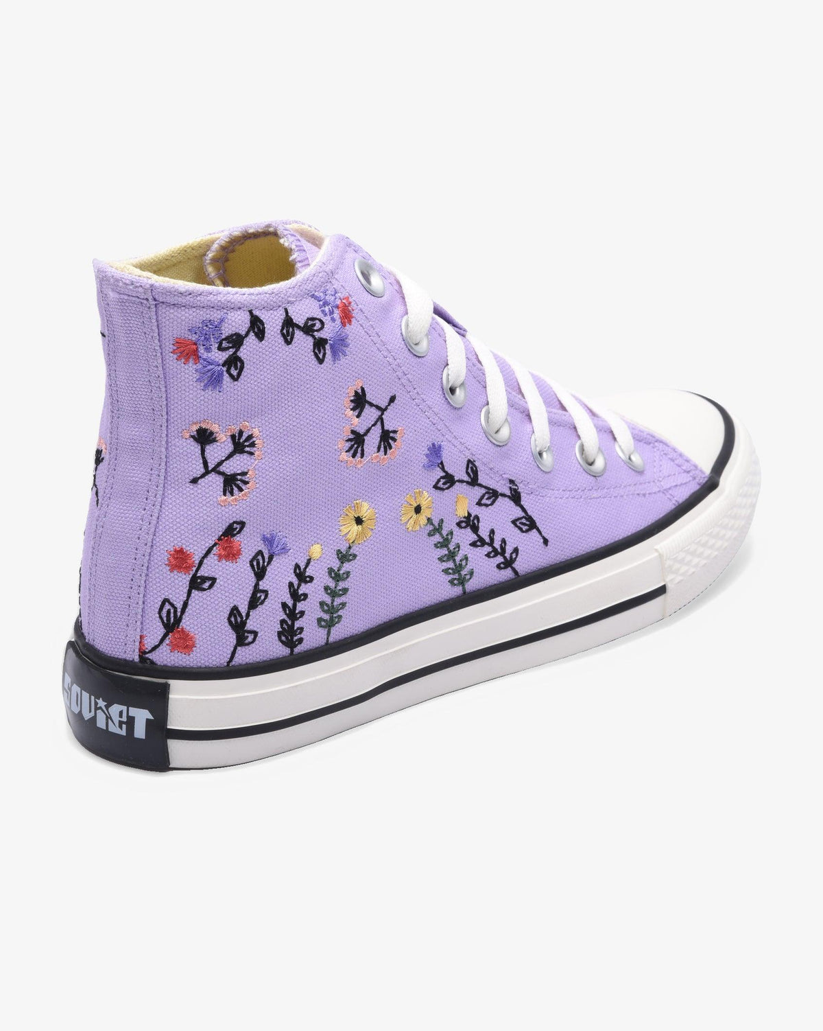 Ladies Viper Floral hi cut canvas footwear by Soviet in lilac and cream with a vibrant floral design.