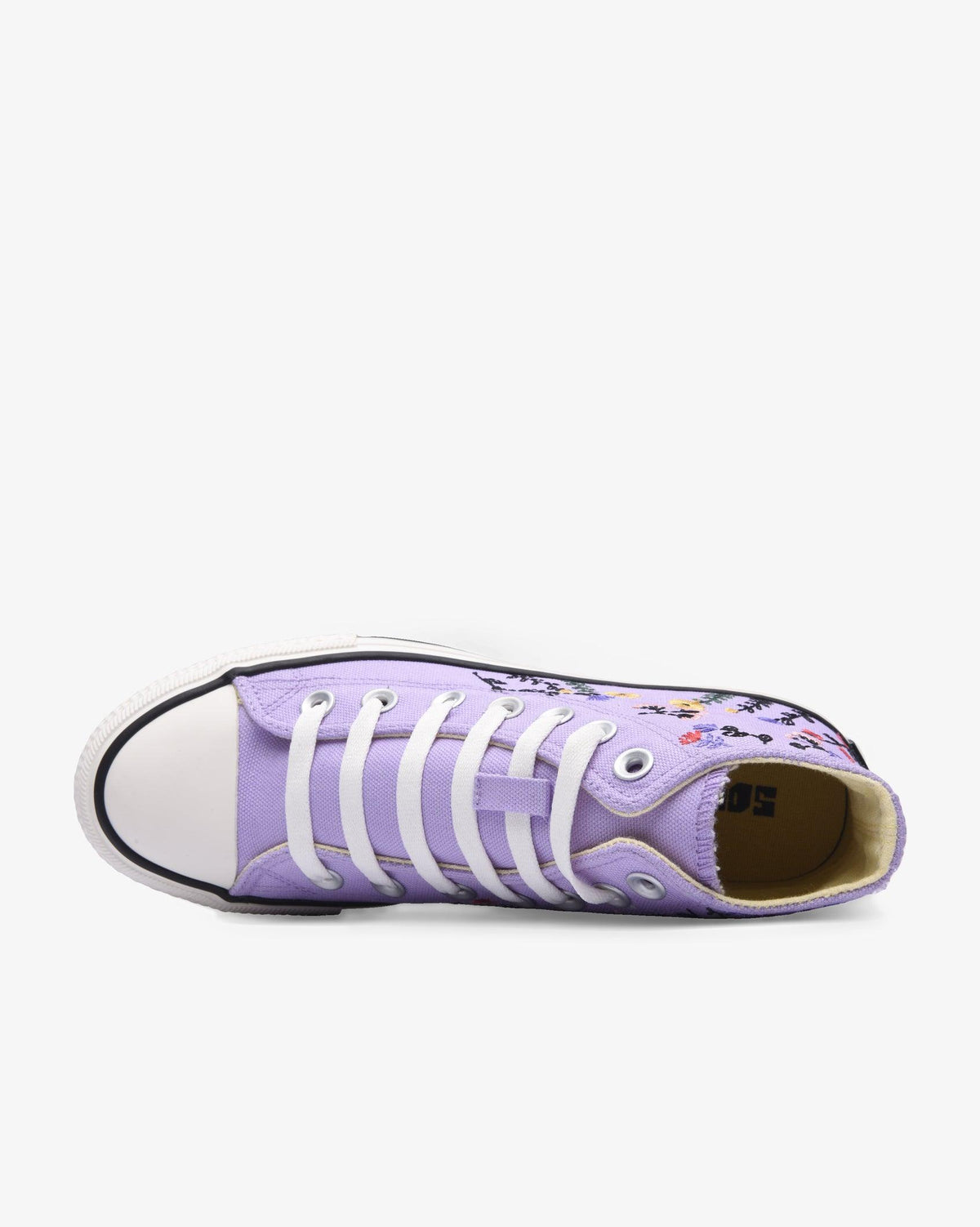 Ladies Viper Floral hi-cut canvas footwear by Soviet in lilac and cream with a floral pattern and high-top design.