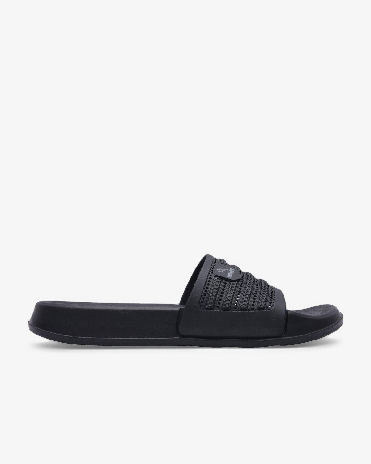 Mens Soviet Ash Push In Sliders on black monotone footwear with slip-on design and casual style.