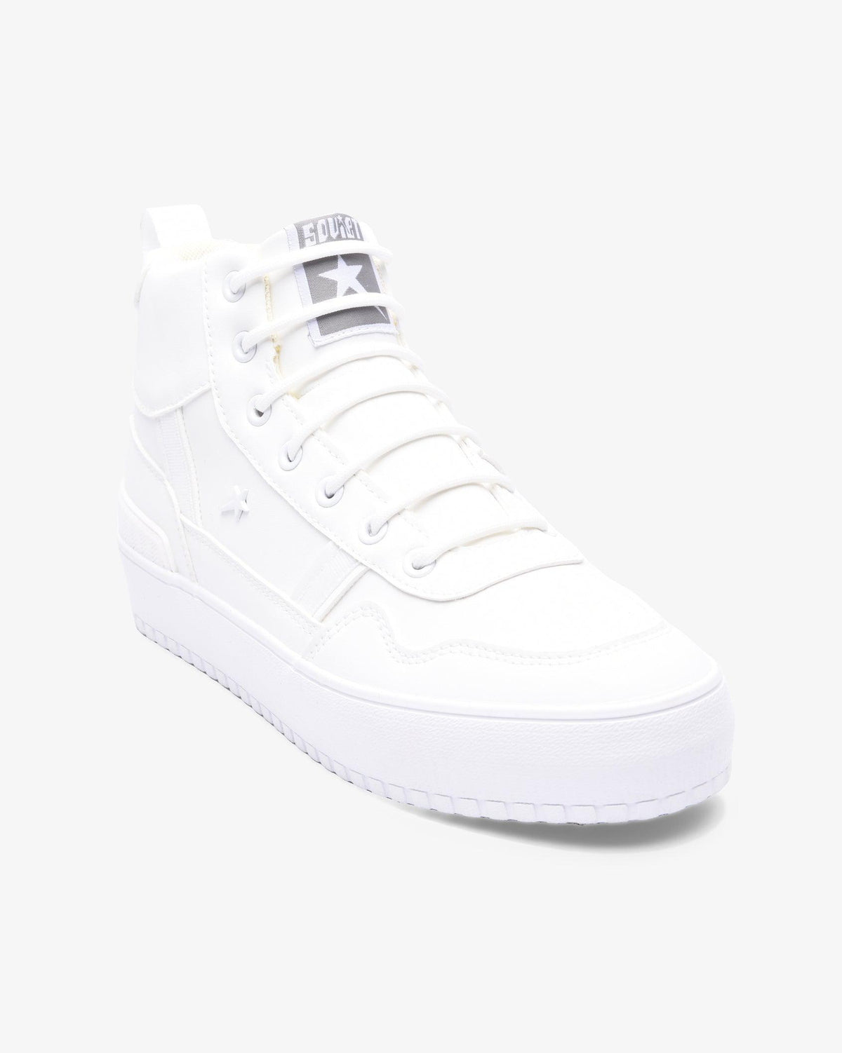 Men's Soviet Augustine PU hi-top sneaker with mixed media upper, featuring a white and black design and a high-cut style.