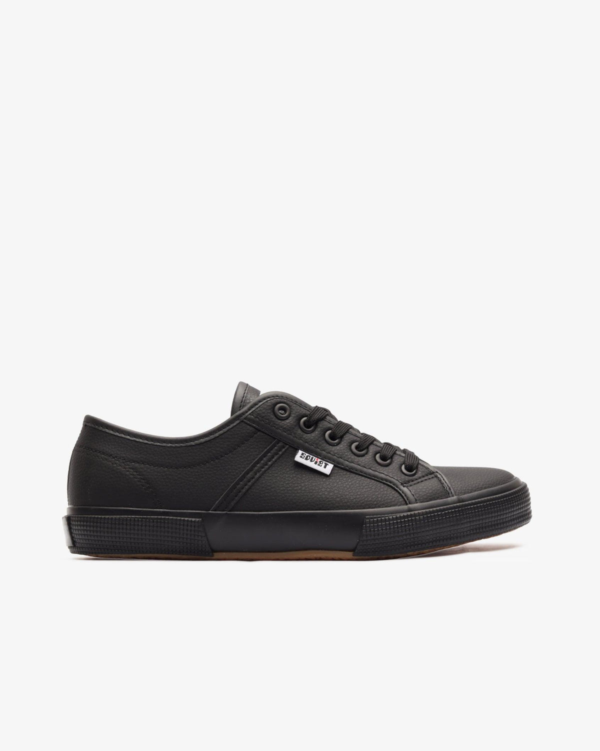 Soviet Mens Ayanda low cut PU sneaker in black, showcasing sleek low-top footwear with a smooth finish and modern design.