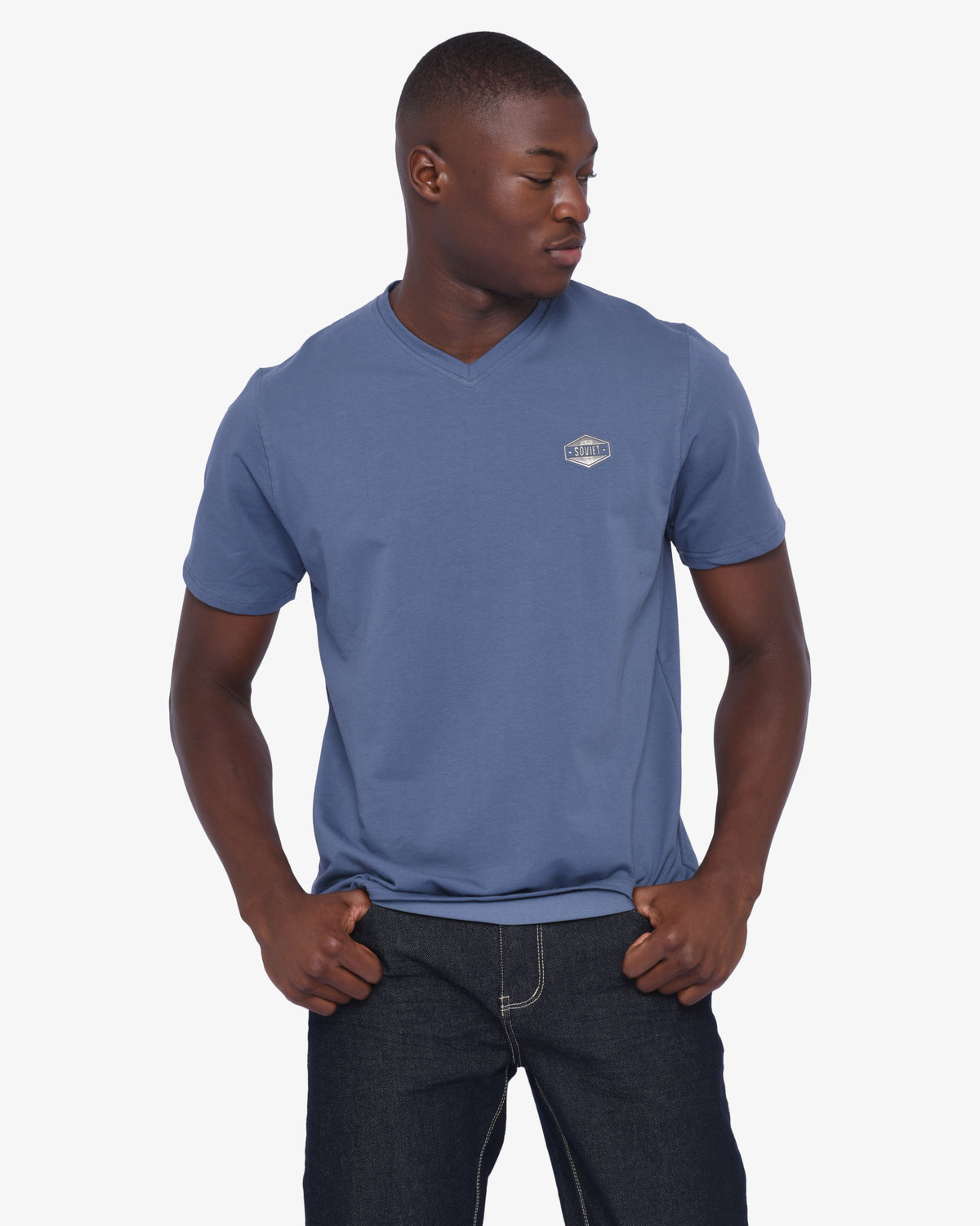 Men's Soviet Short Sleeve V-Neck T-Shirt in Air Force design, casual apparel with a comfortable fit and stylish look.