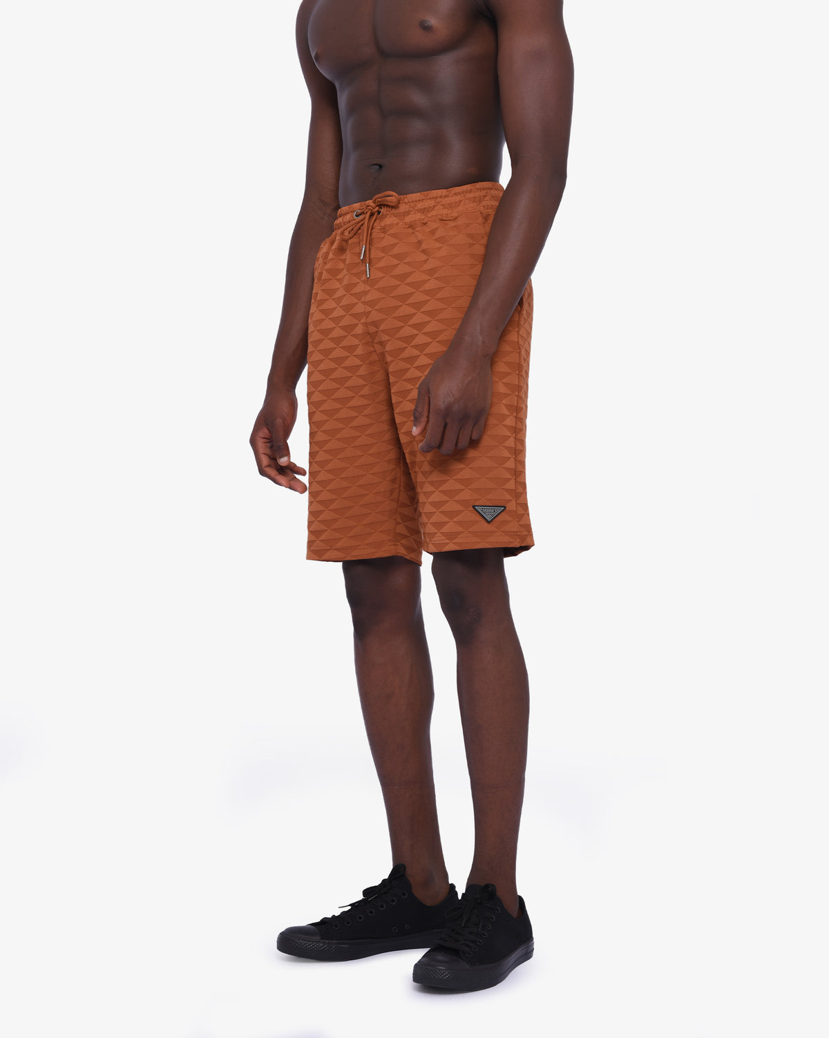 Men's Soviet Ford track shorts in caramel color featuring sporty design and comfortable fit, ideal for athletic wear.