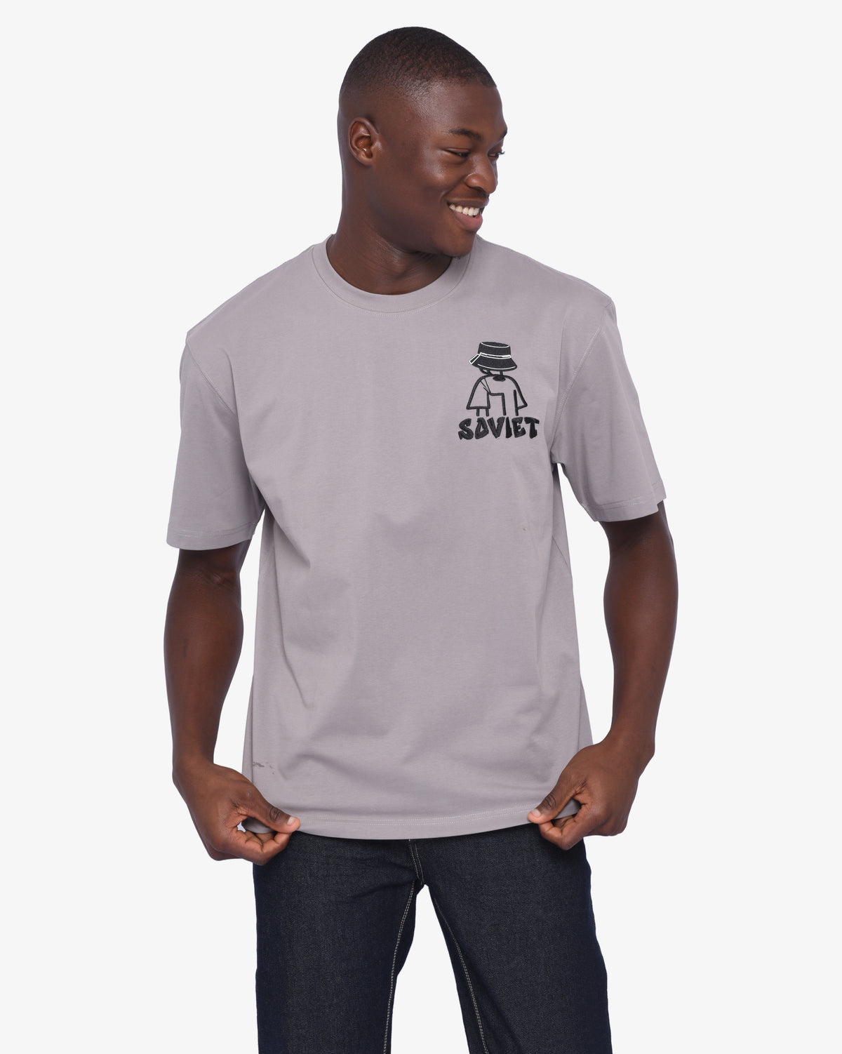 Soviet men's Liam App short sleeve box fit fashion T-shirt in grey, casual men's apparel with a modern design.