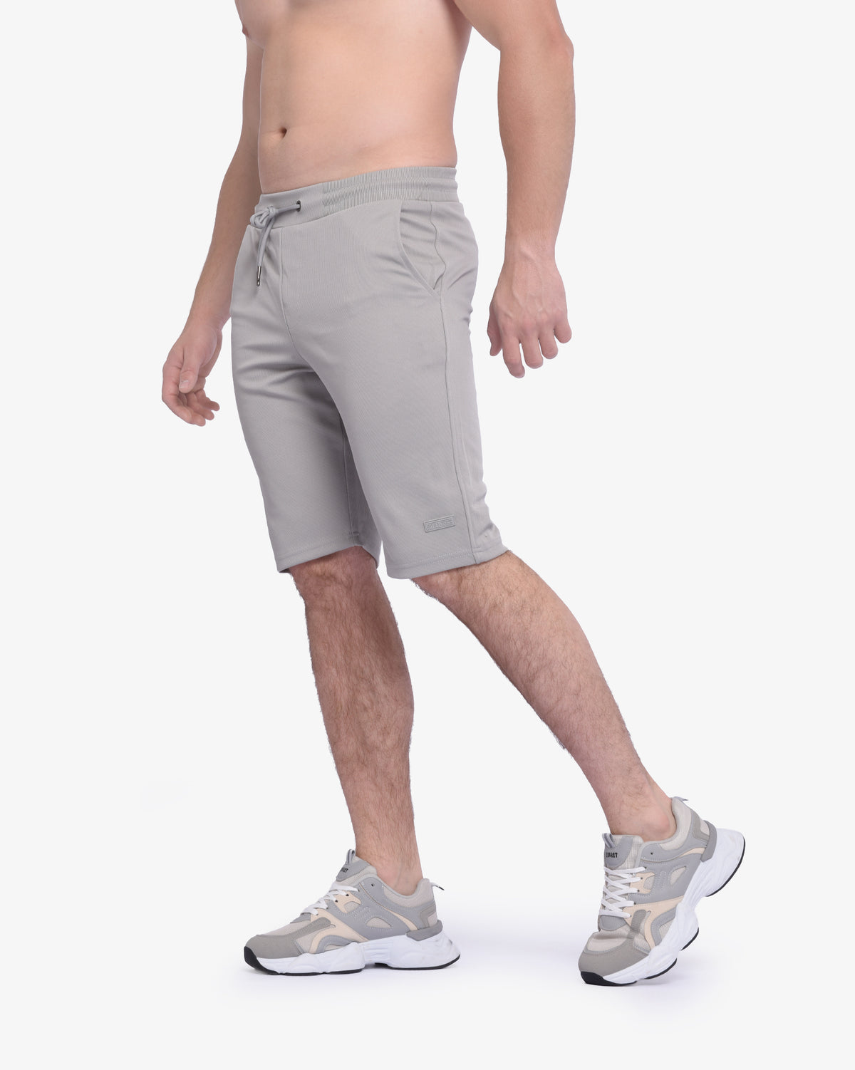 Mens Soviet Raven casual shorts in light grey, lightweight denim with a relaxed fit and classic five-pocket design.