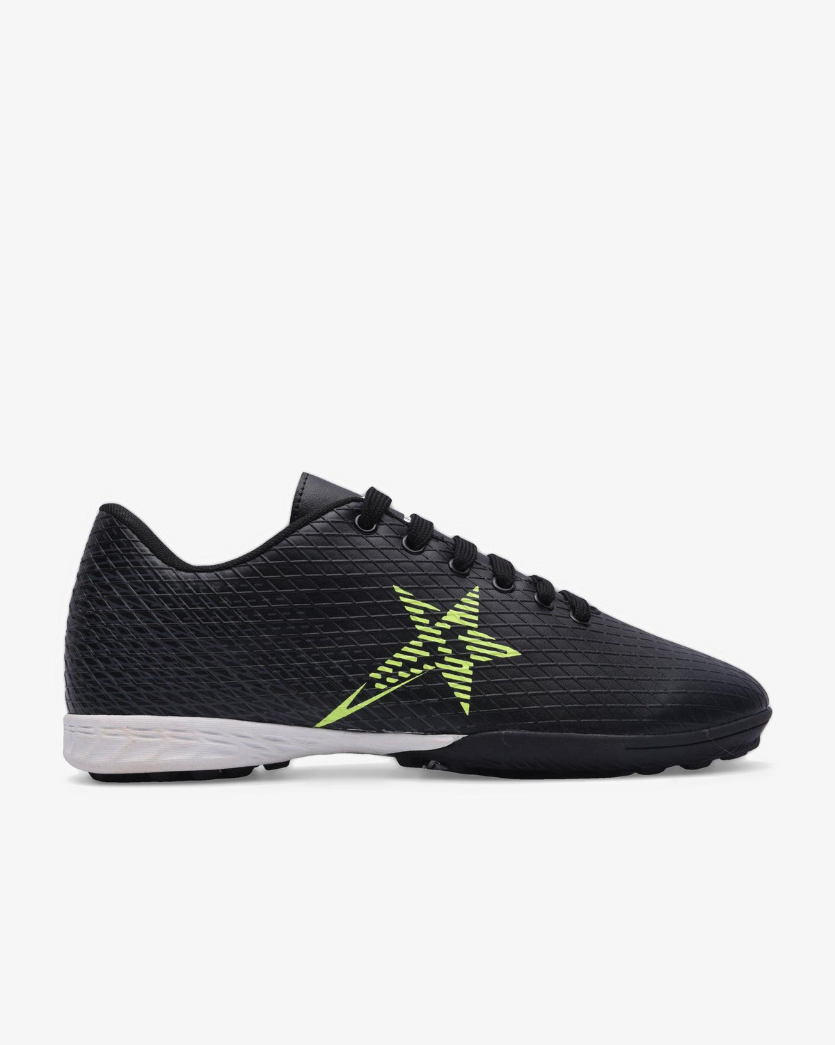 Men's Soviet Turbo low cut PU lace-up sneakers in black with lime and white accents, showcasing stylish athletic footwear.