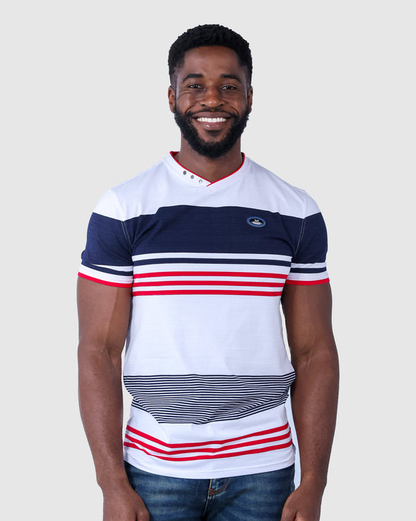 Mens Zinger - Bold Striped V-Neck Cotton T-Shirt