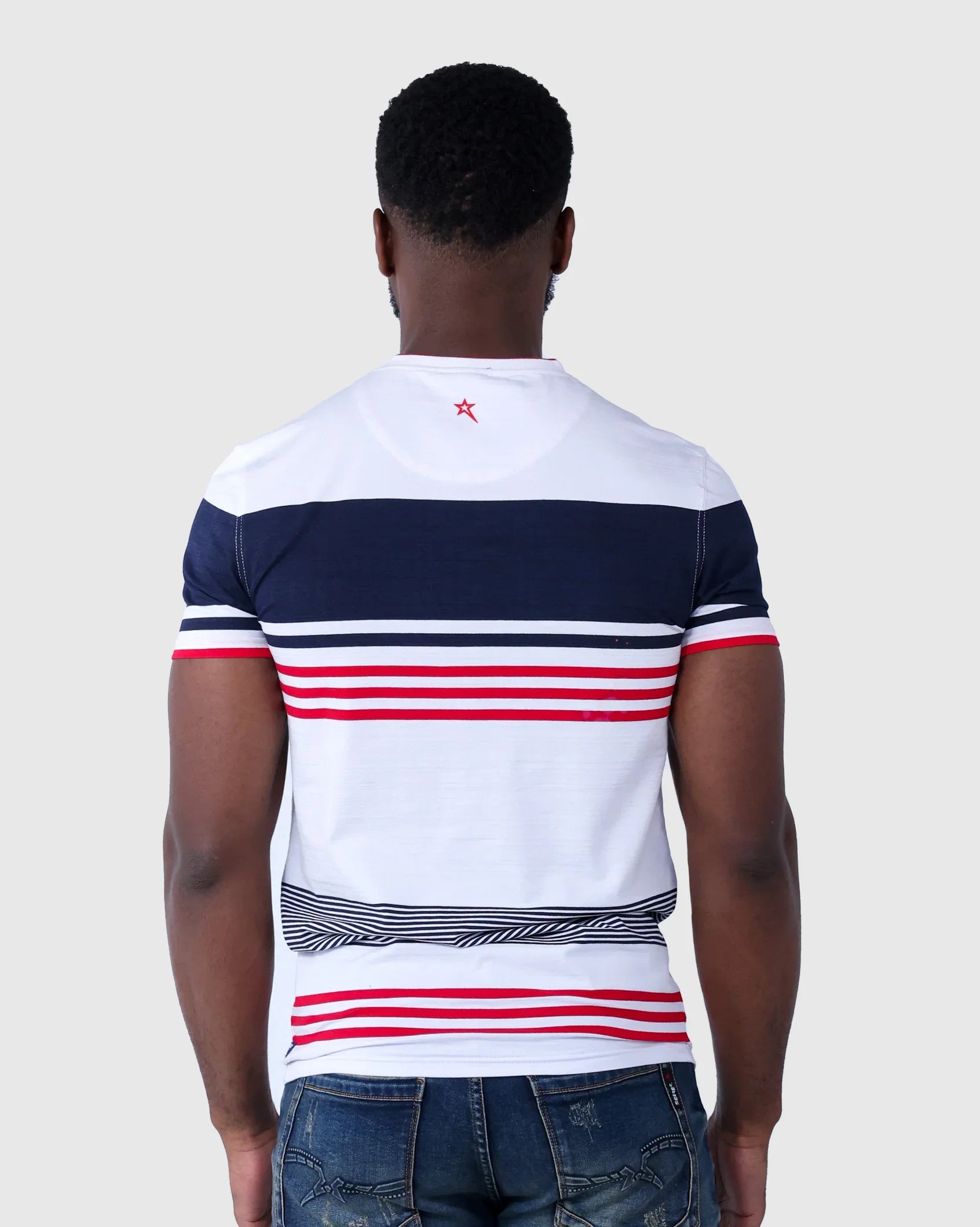 Mens Zinger - Bold Striped V-Neck Cotton T-Shirt