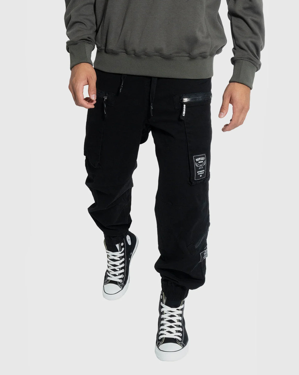 Men's Skywalker cargo pants by Soviet, featuring multiple pockets and casual fit, shown in a neutral tone.