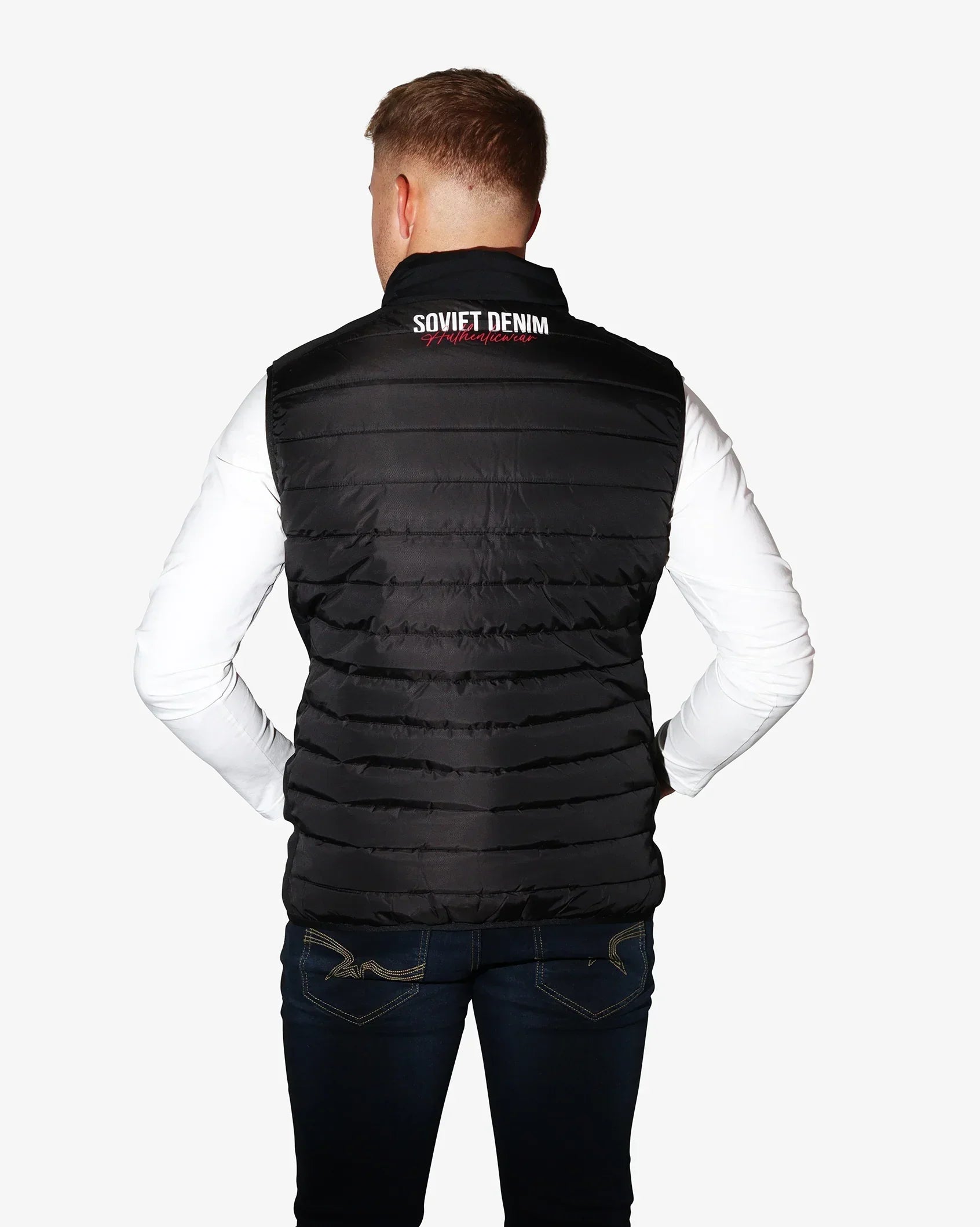 Mens Soviet Bello quilted print gilet, stylish men's apparel with a textured quilted design, ideal for layered outdoor wear.